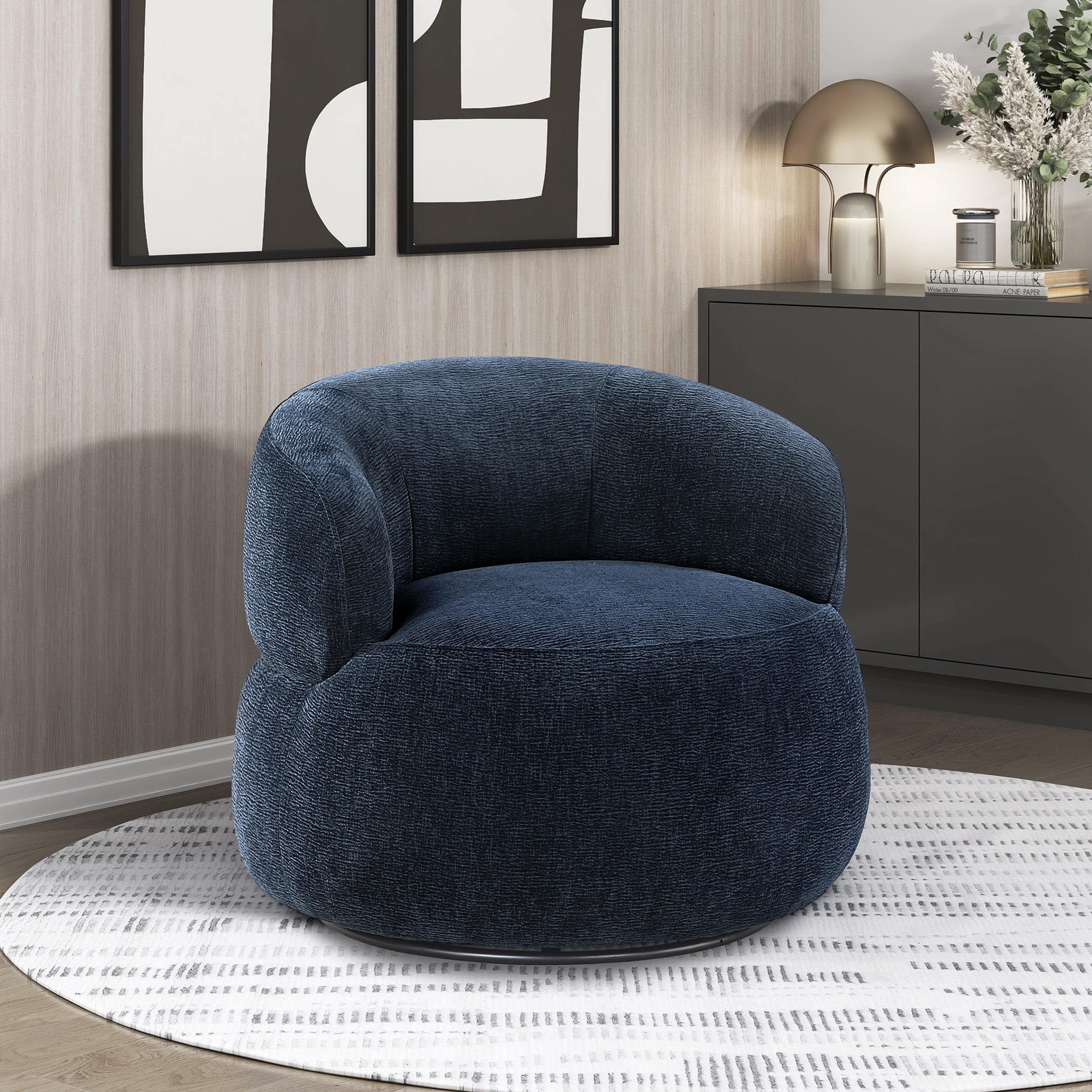 OakvillePark Cressida Chenille Round Swivel Chair, Blue