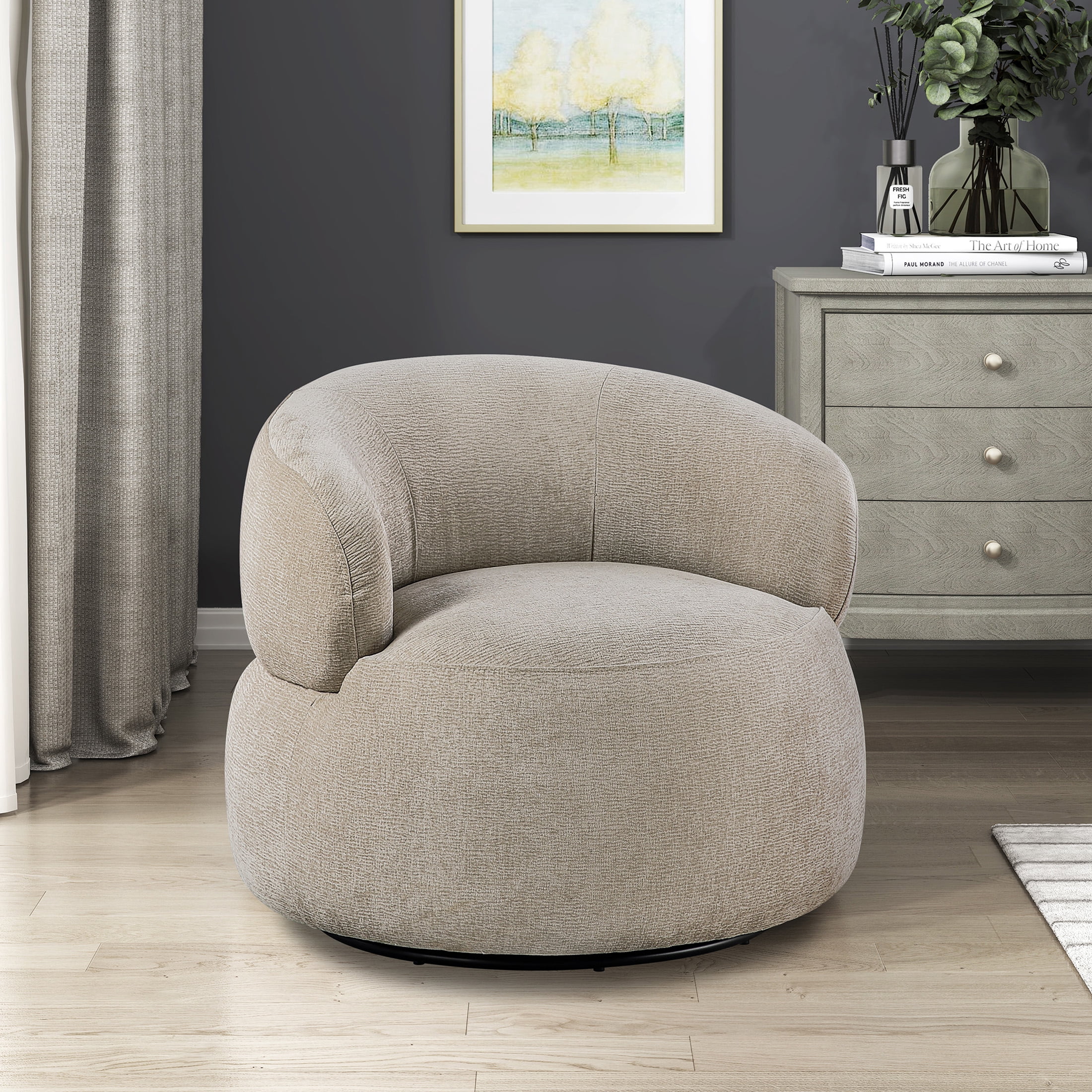 OakvillePark Cressida Chenille Round Swivel Chair, Light Brown