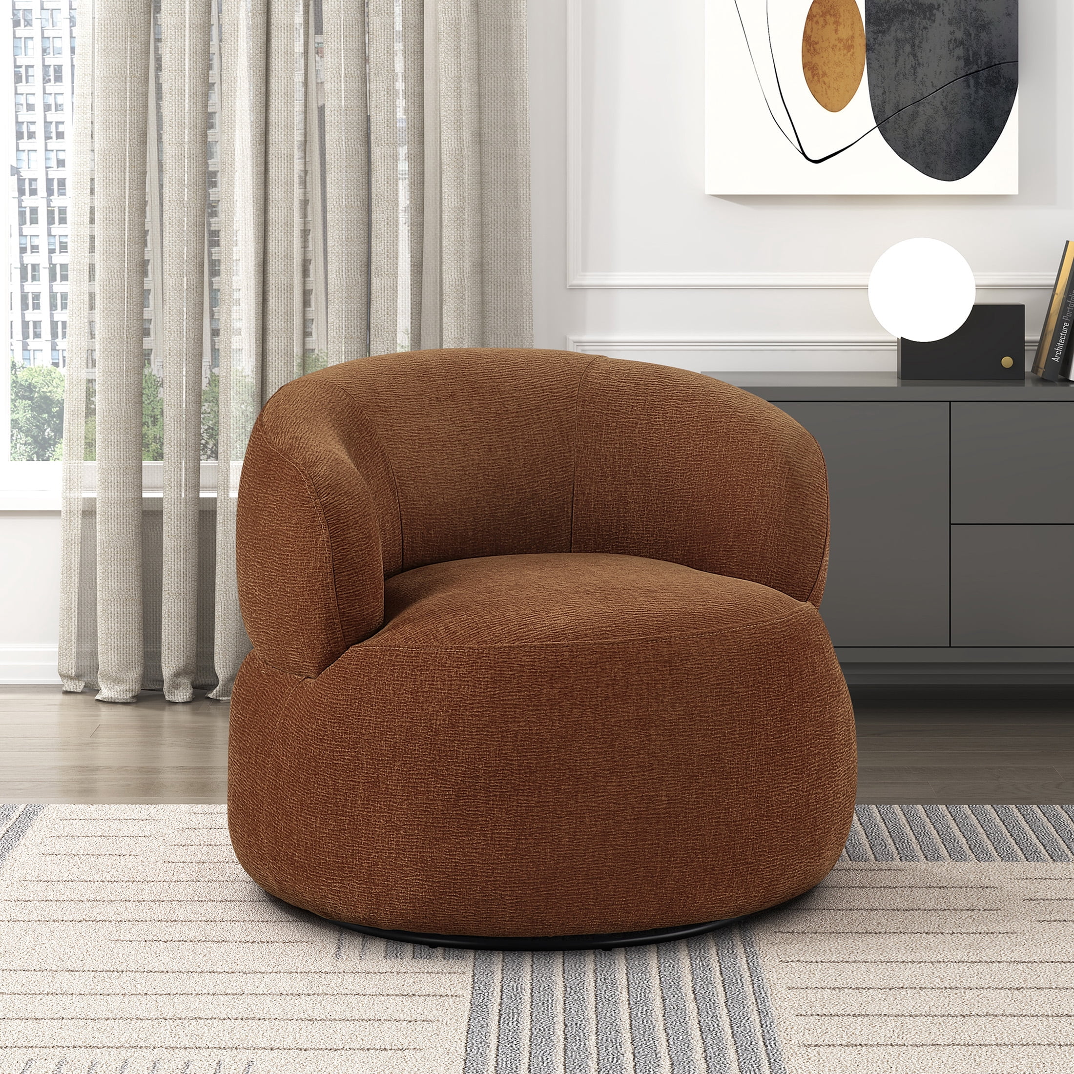 OakvillePark Cressida Chenille Round Swivel Chair, Rusty Orange
