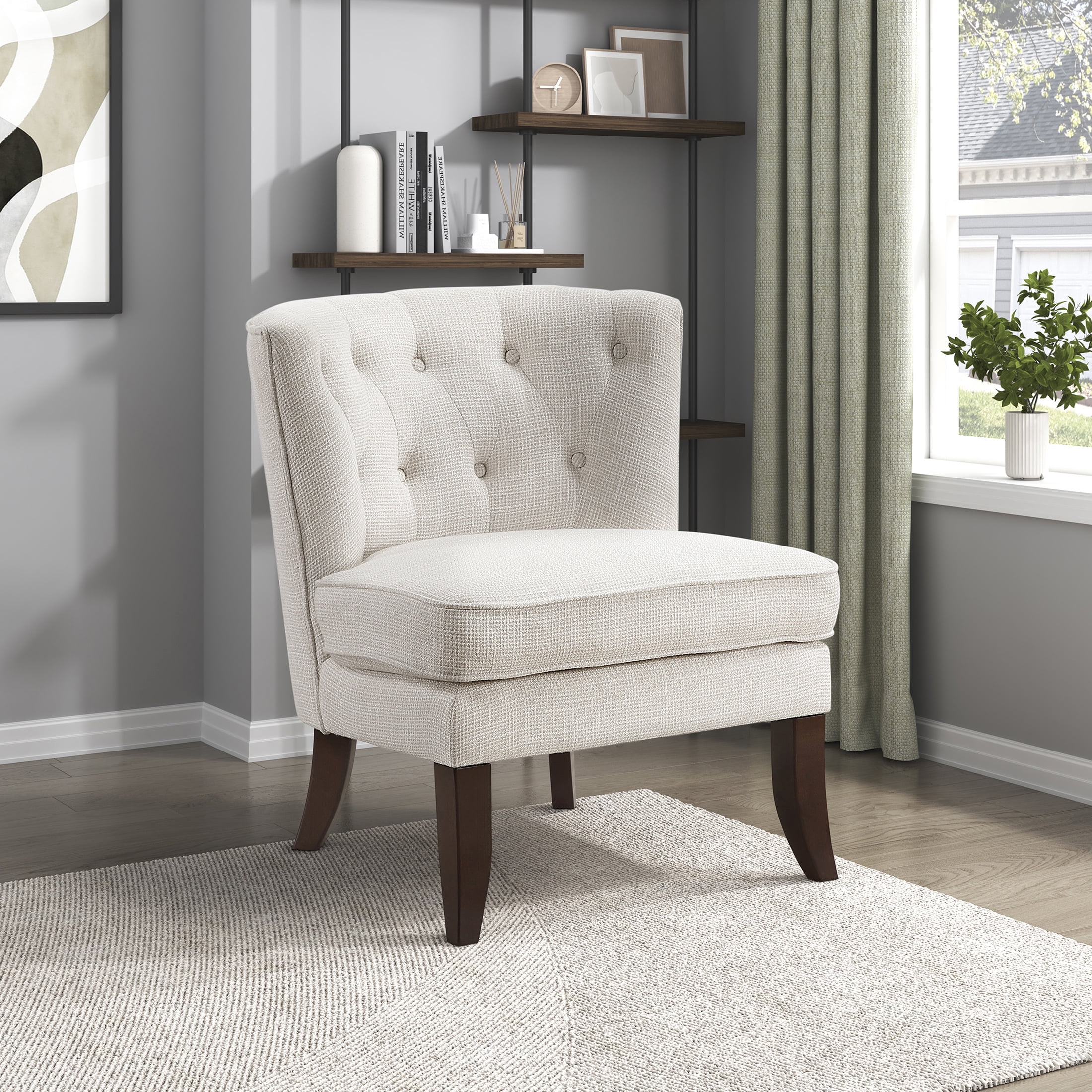 OakvillePark Crestbourne Textured Fabric Button Tufted Back Accent Chair, Beige