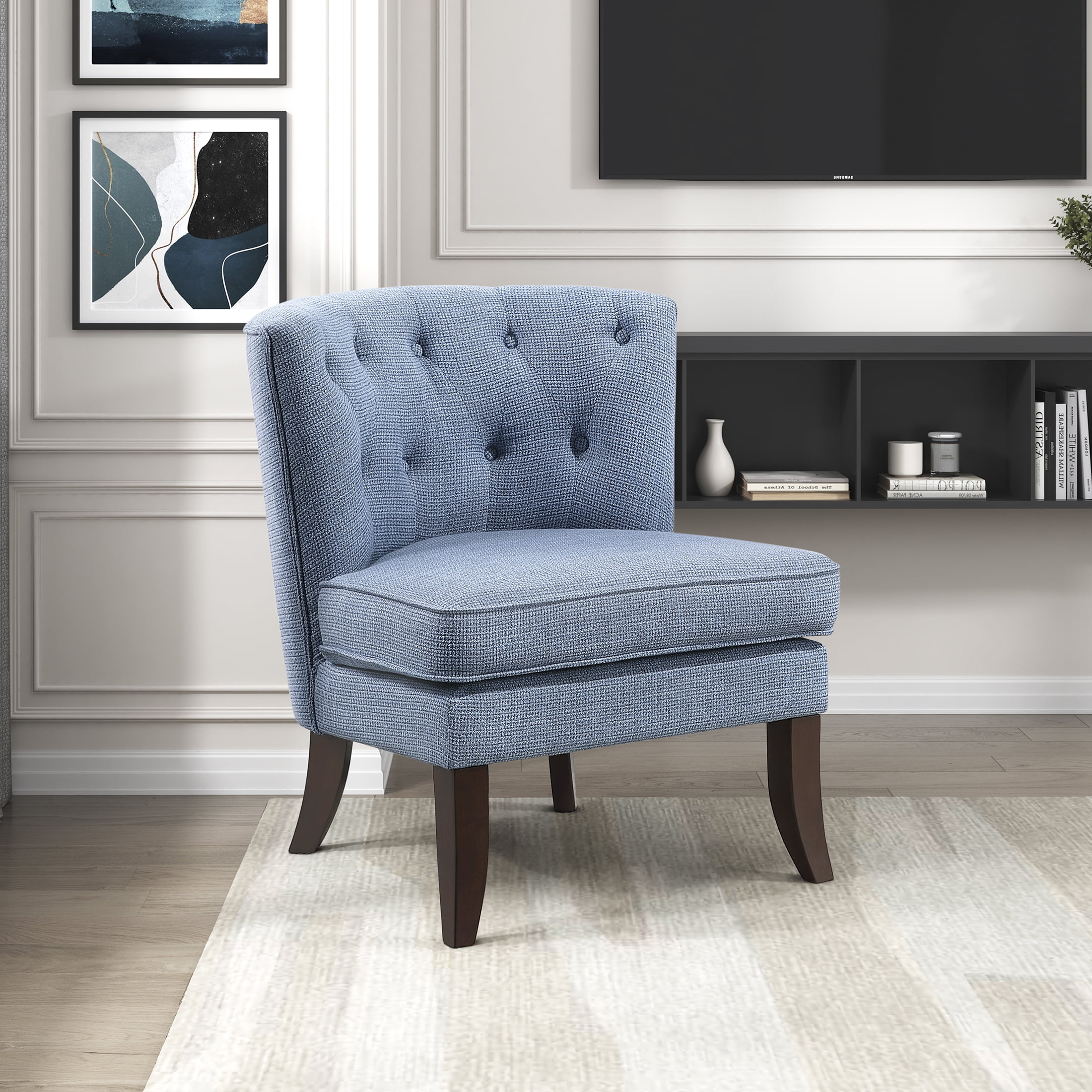 OakvillePark Crestbourne Textured Fabric Button Tufted Back Accent Chair, Blue