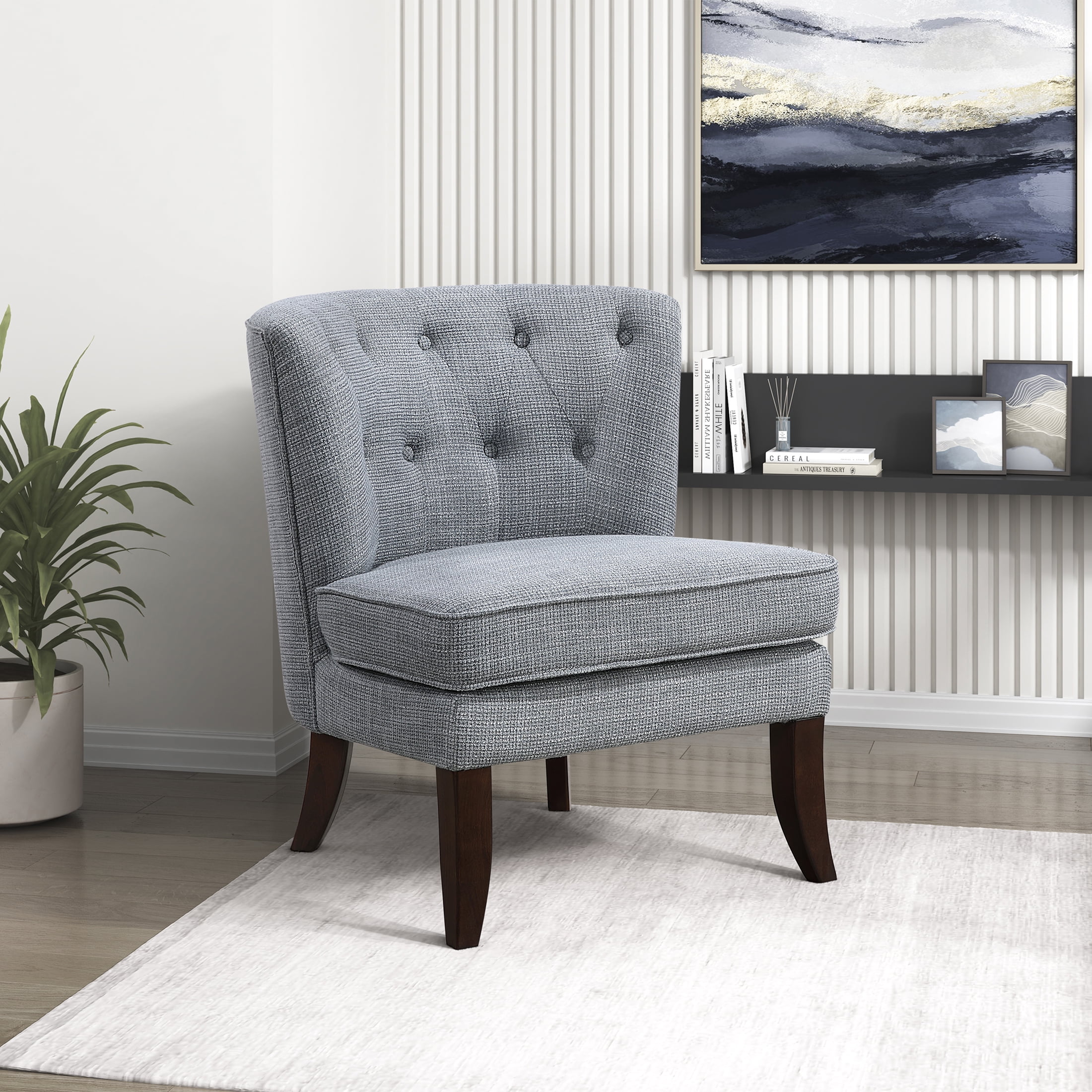 OakvillePark Crestbourne Textured Fabric Button Tufted Back Accent Chair, Dark Gray