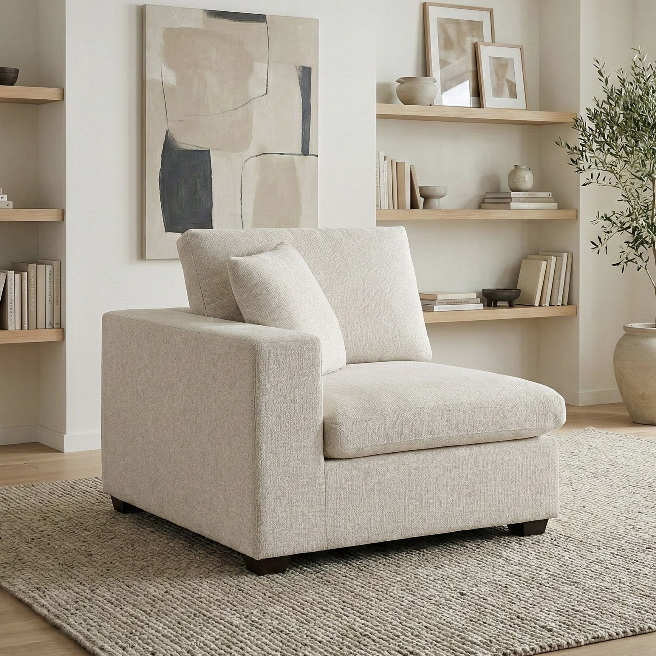 OakvillePark Crestiva Chenille Modular Unit-Reversible Chair with One Arm, Beige