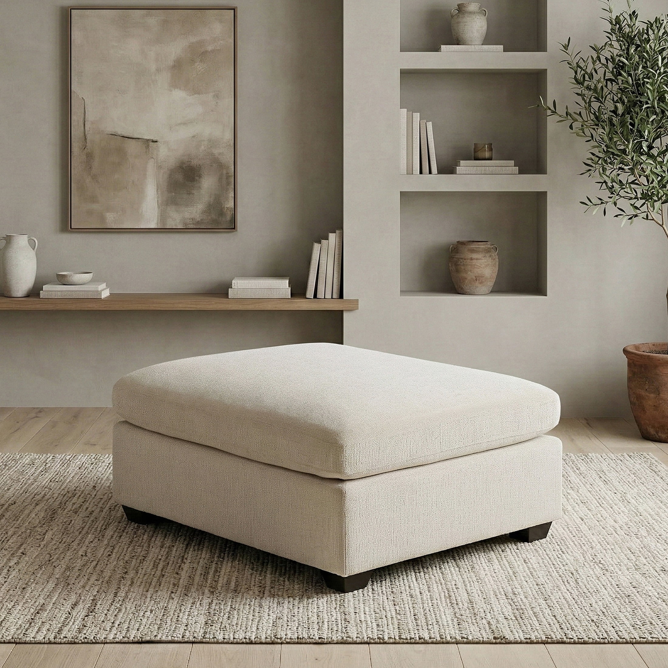 OakvillePark Crestiva Chenille Ottoman, Beige
