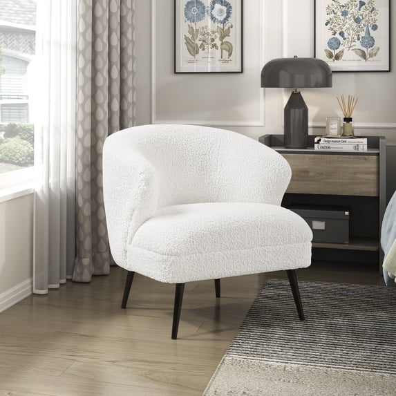 OakvillePark Crestlark Boucle Curved Back Accent Chair with Metal Legs, Beige