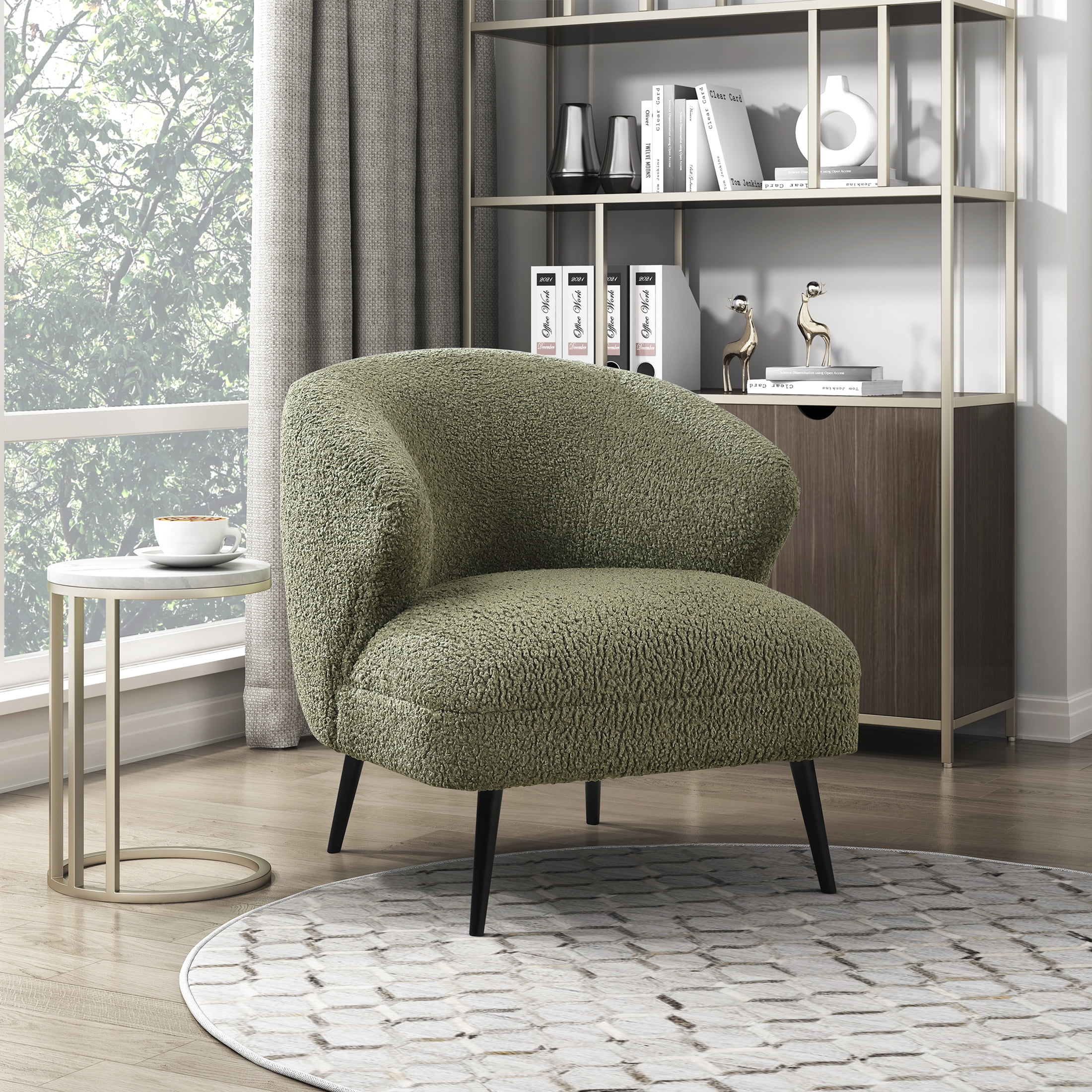 OakvillePark Crestlark Boucle Curved Back Accent Chair with Metal Legs, Green