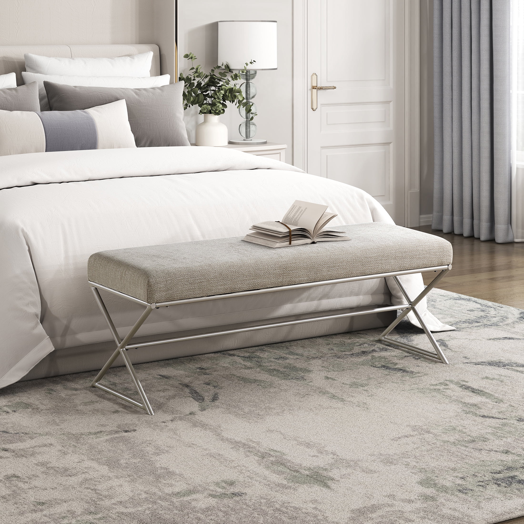 OakvillePark Crestmarsh Metal Frame Chenille Bench, Taupe