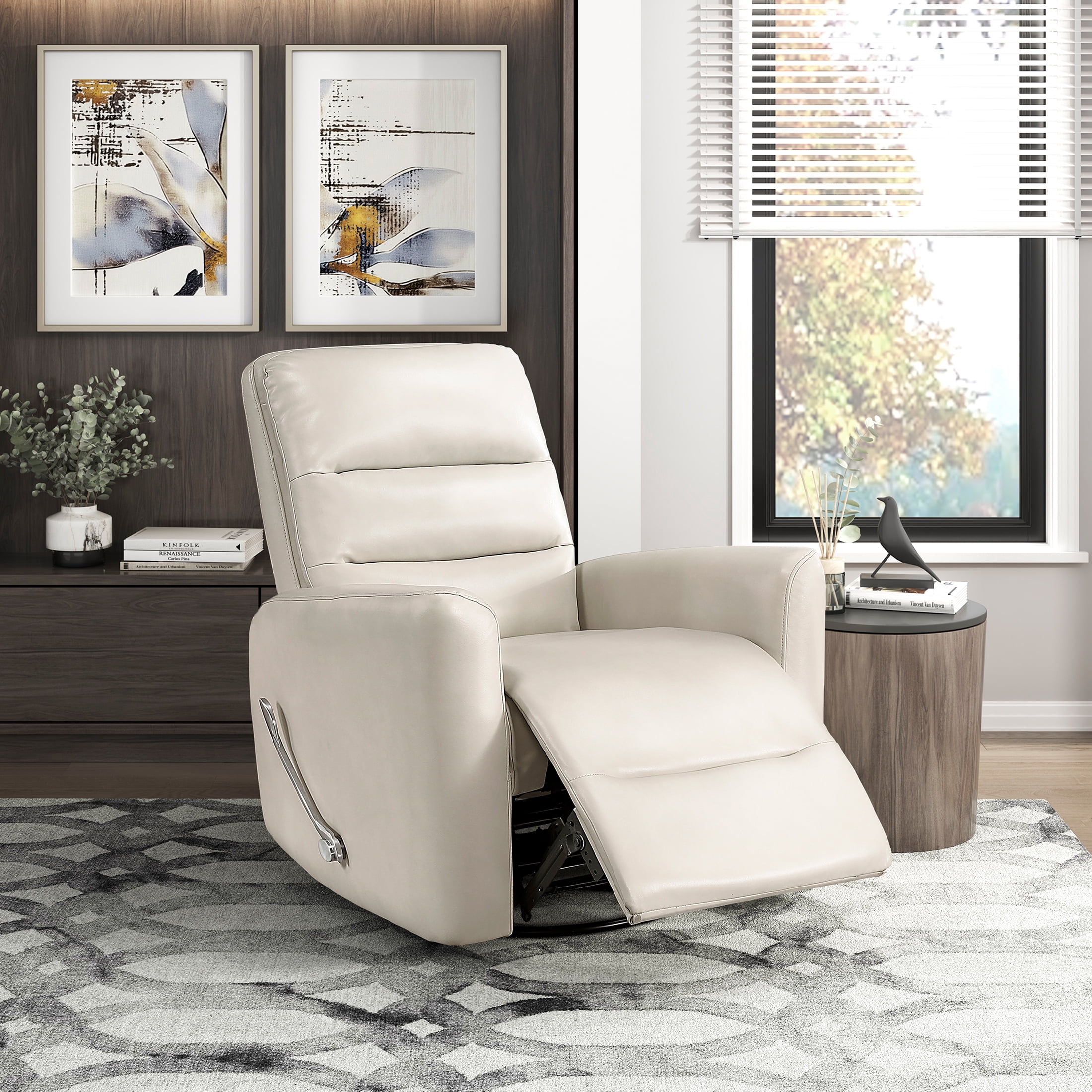 OakvillePark Crestshire Faux Leather Swivel Glider Reclining Chair, Beige
