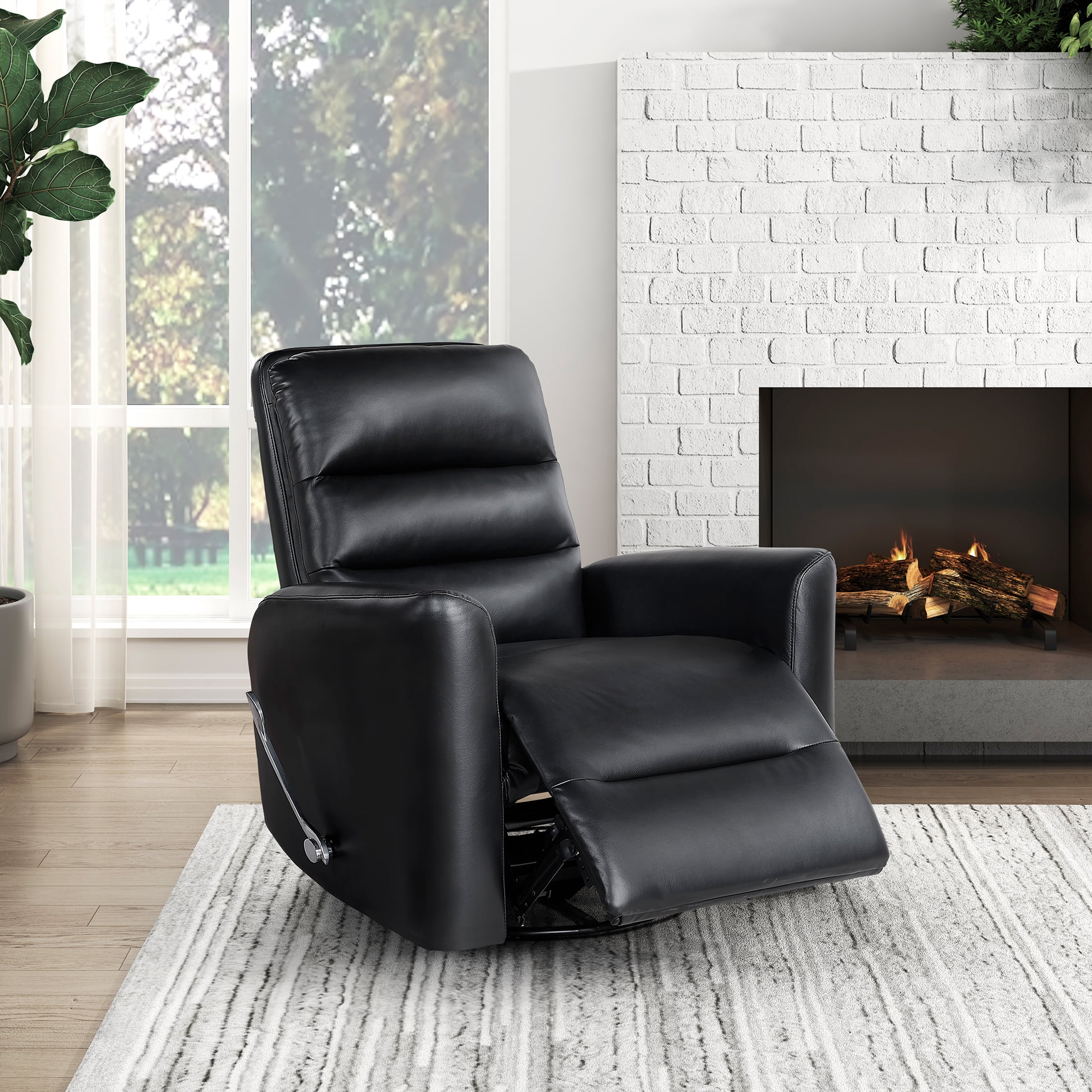 OakvillePark Crestshire Faux Leather Swivel Glider Reclining Chair, Black