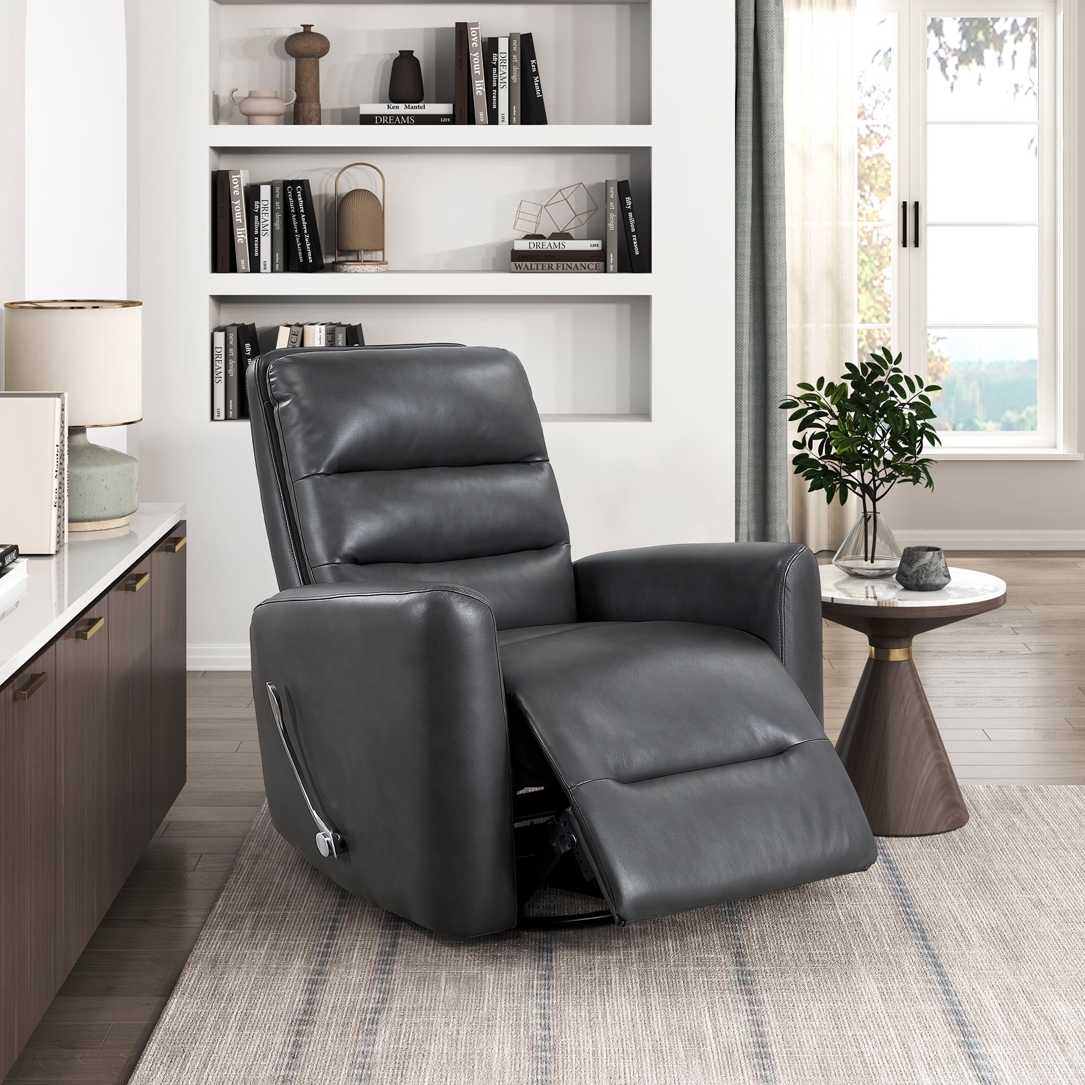 OakvillePark Crestshire Faux Leather Swivel Glider Reclining Chair, Gray