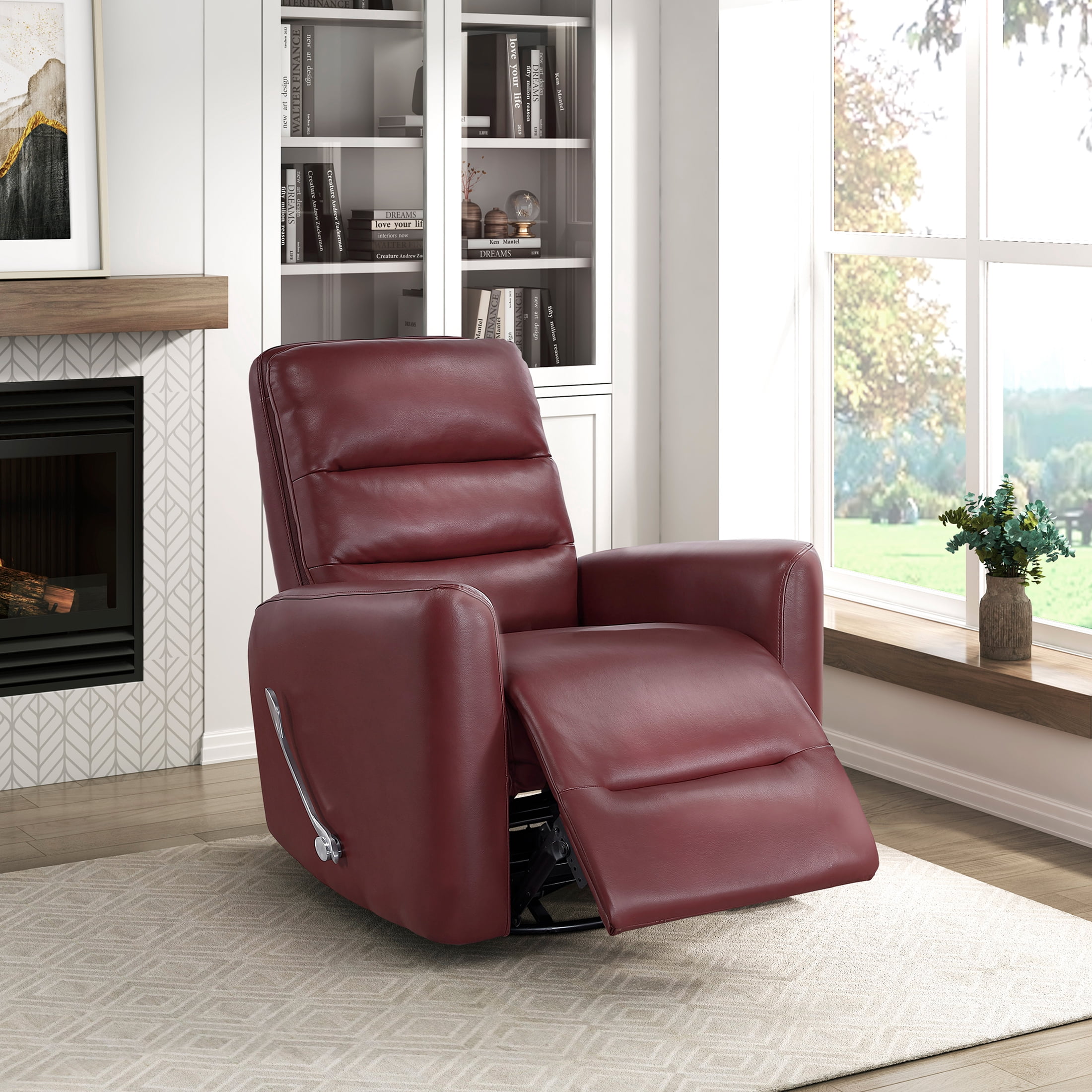 OakvillePark Crestshire Faux Leather Swivel Glider Reclining Chair, Red