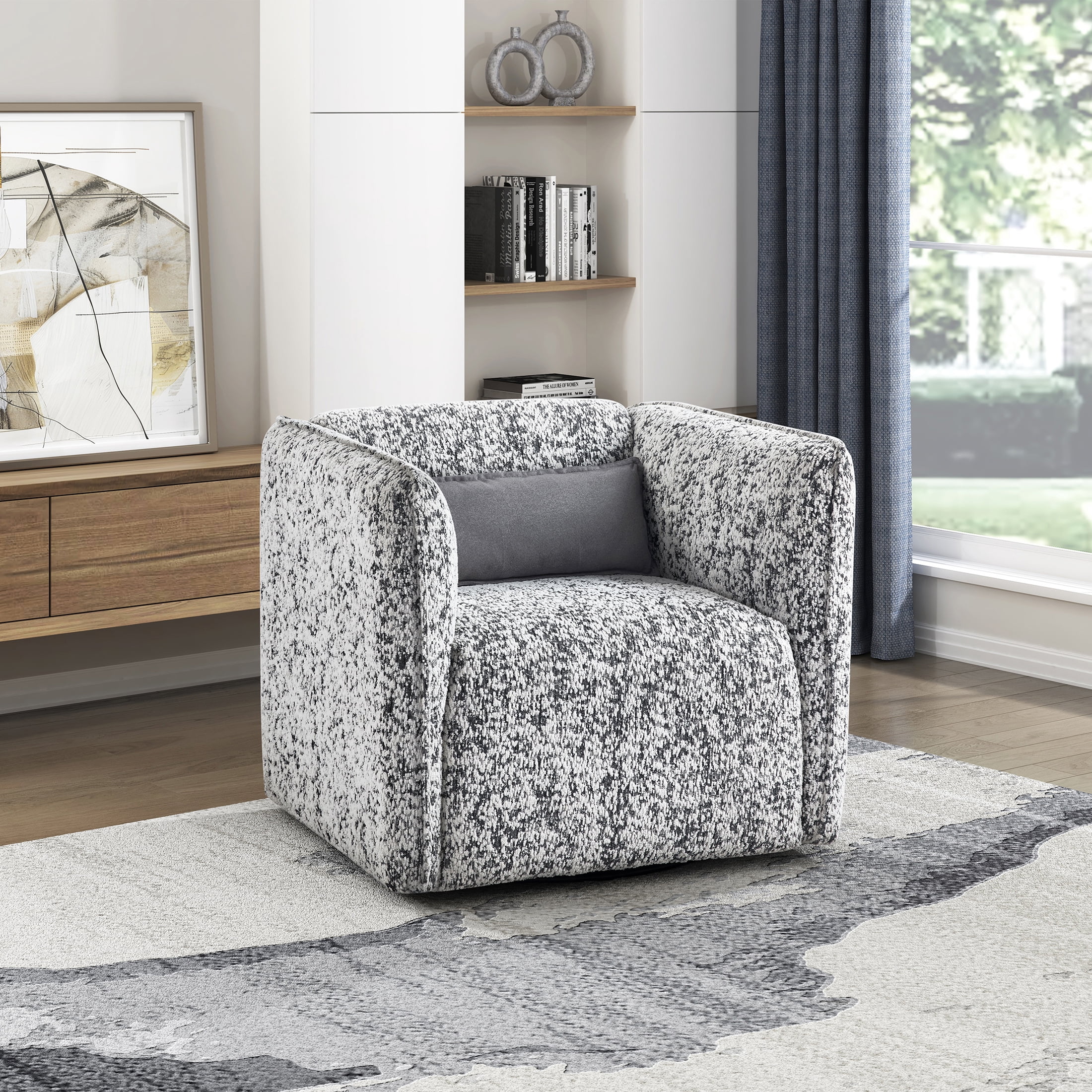 OakvillePark Dawnwillow Jacquard Swivel Chair with Lumbar Pillow, Gray
