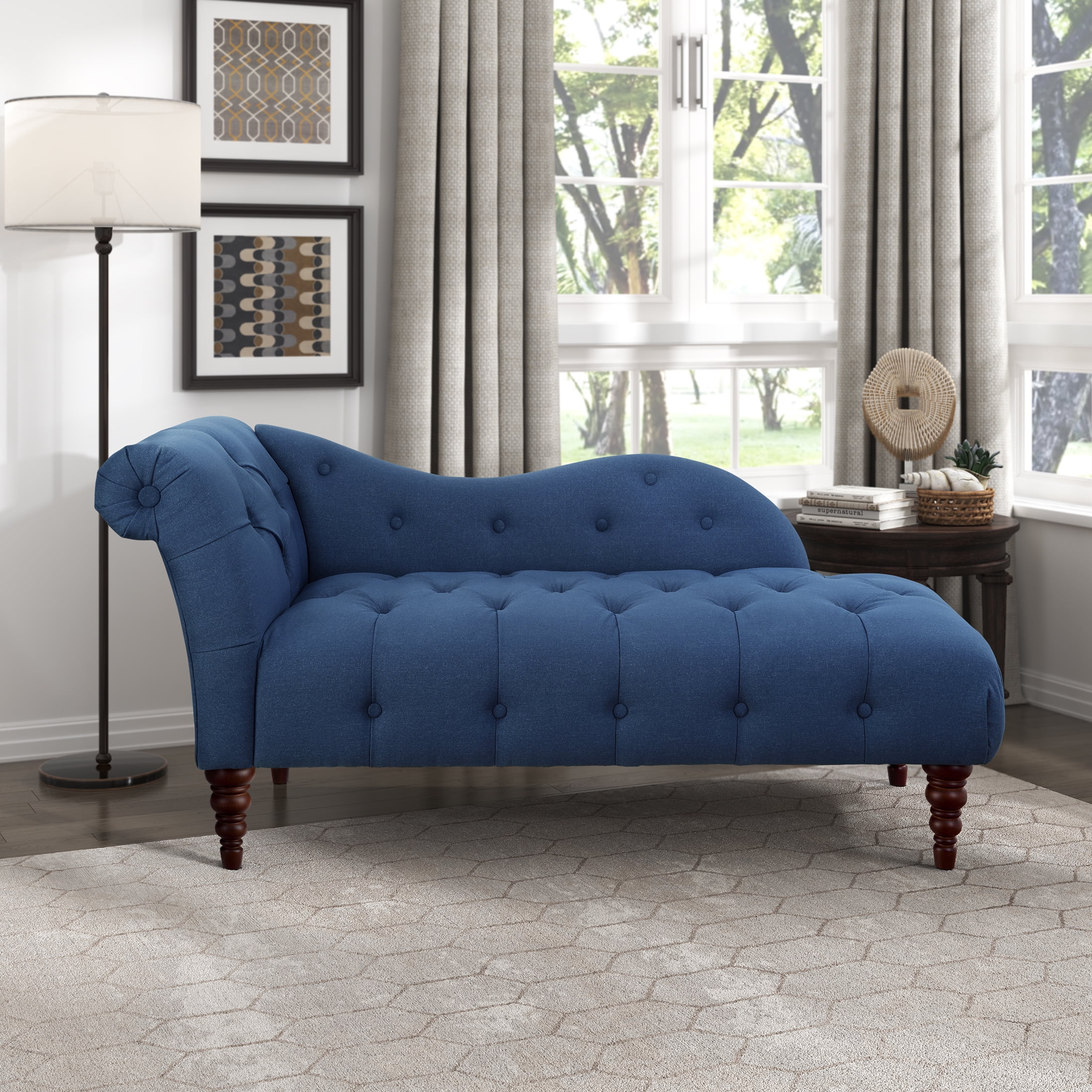 Blue tufted chaise lounge deals