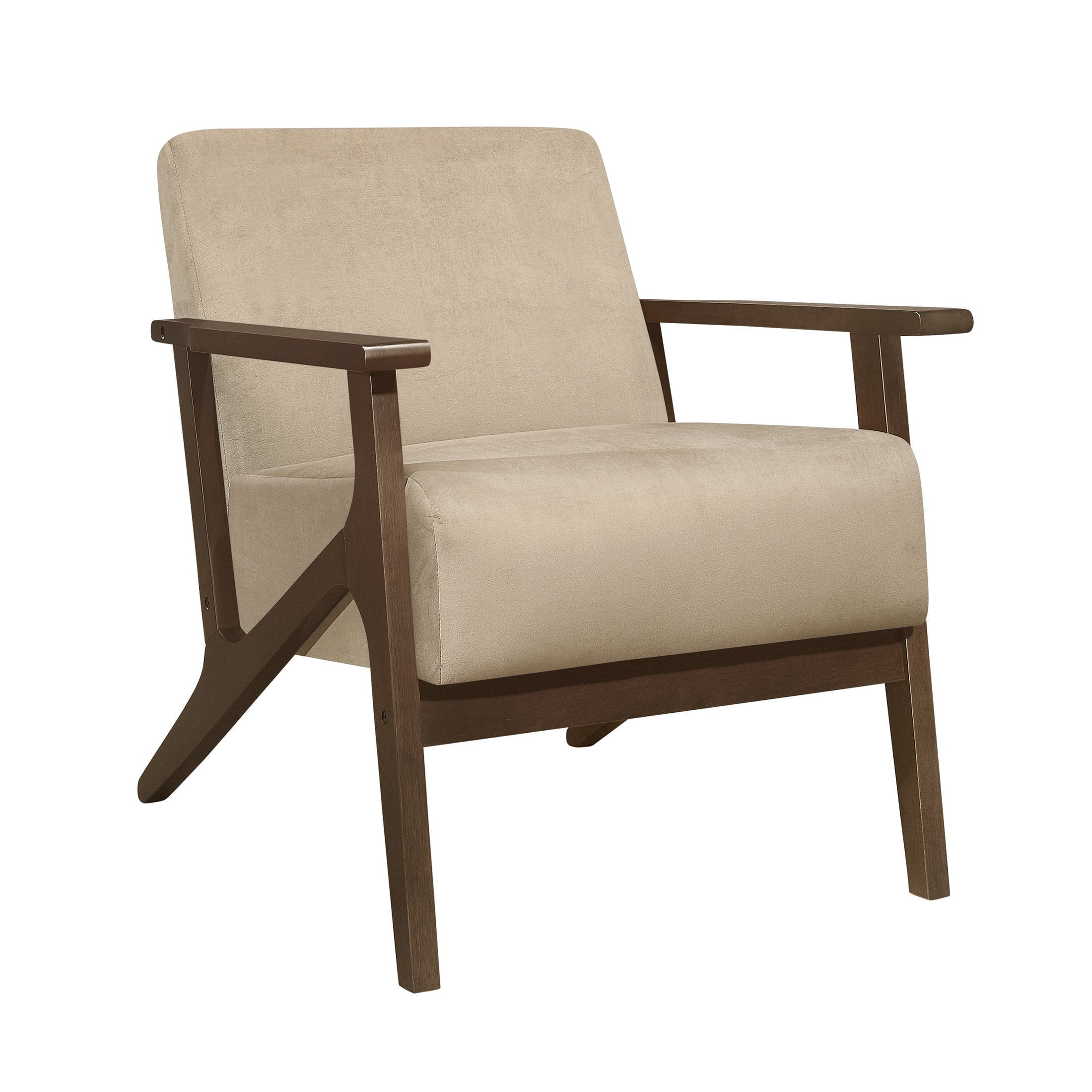 OakvillePark Doran Velvet Fabric Upholstered Accent Chair, Light Brown
