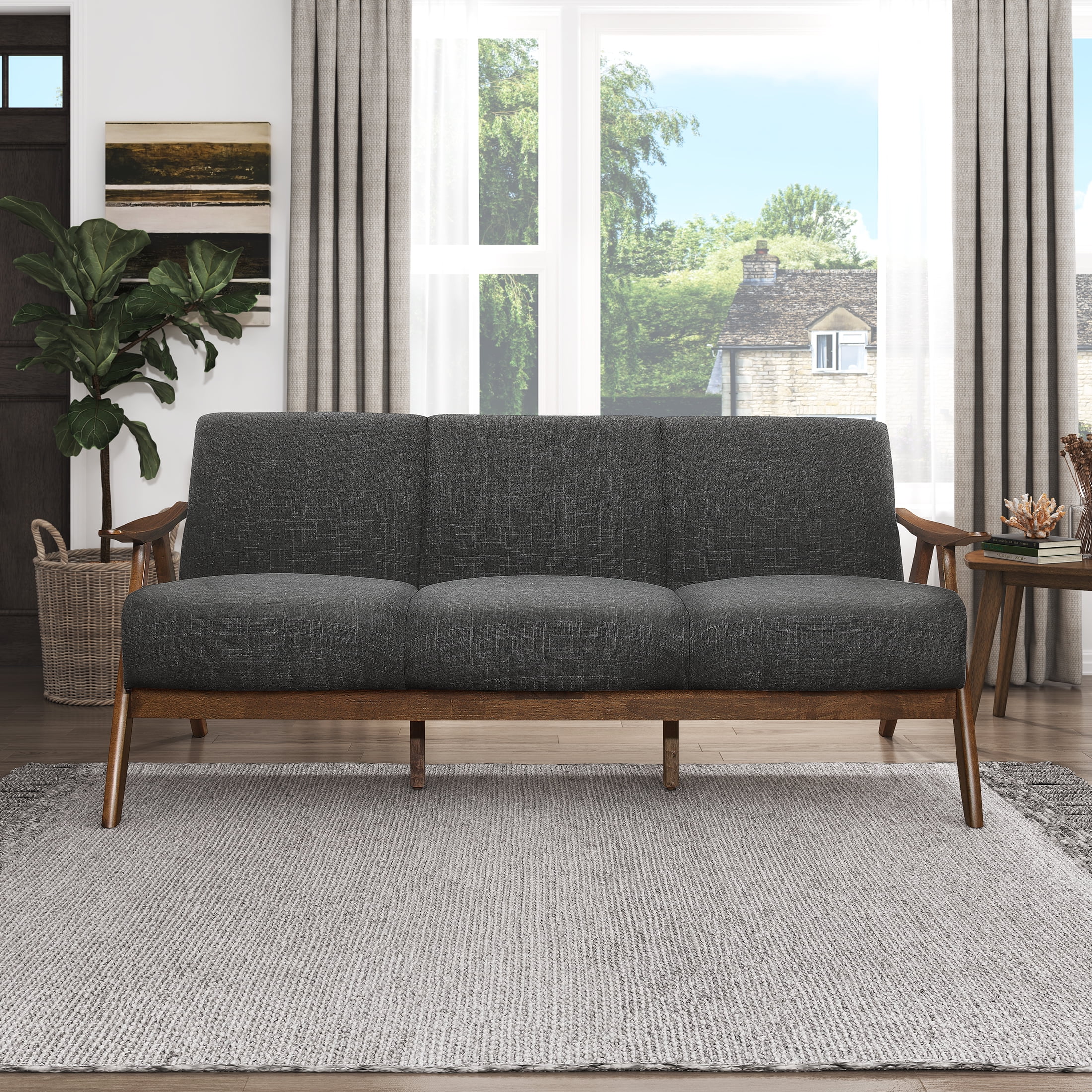 OakvillePark Ecola Fabric Living Room Sofa, Dark Gray