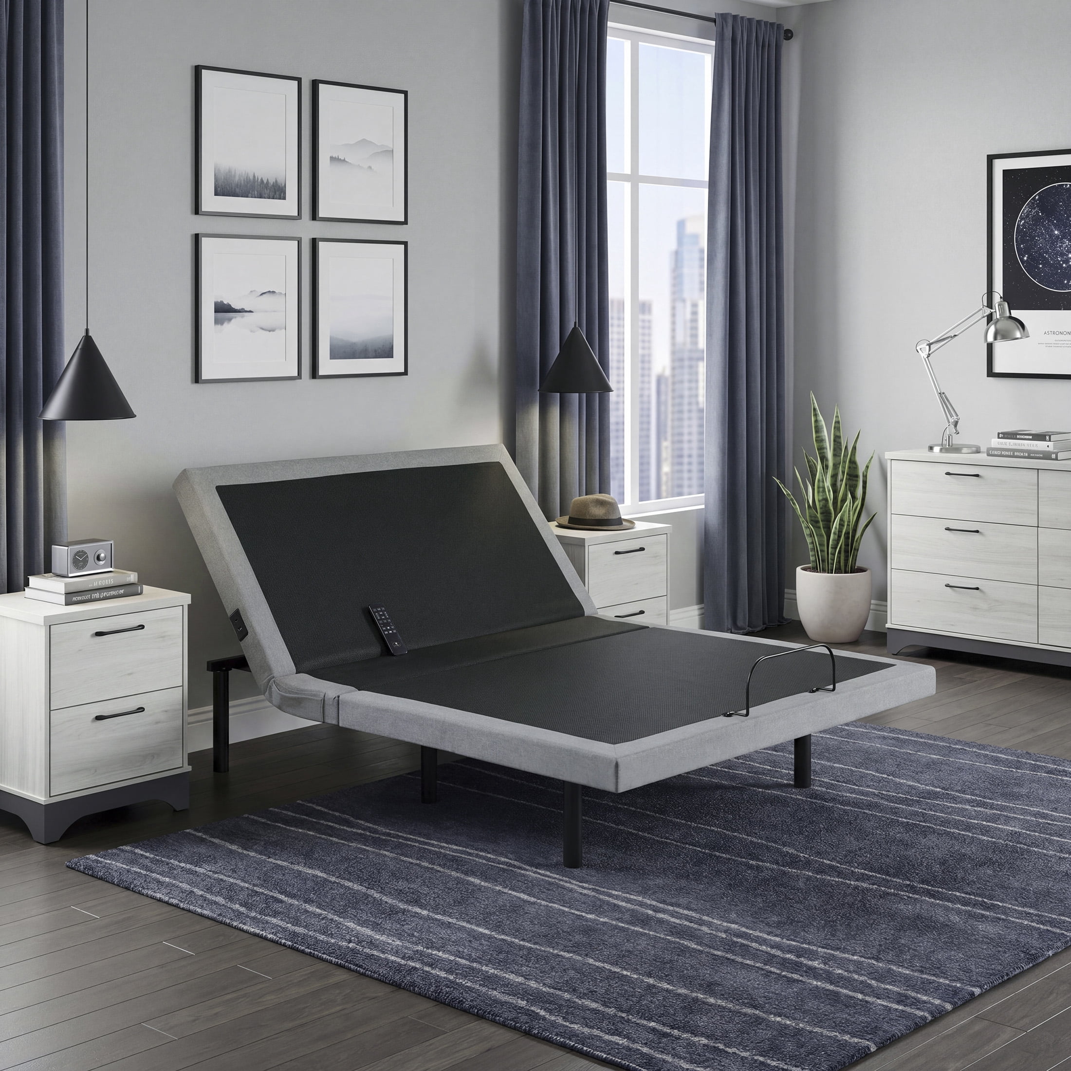 OakvillePark Elan 14" Power Head and Foot Adjustable Bed Frame with Massage, Zero Gravity, Charging Ports, LED Lighting, Queen, Gray