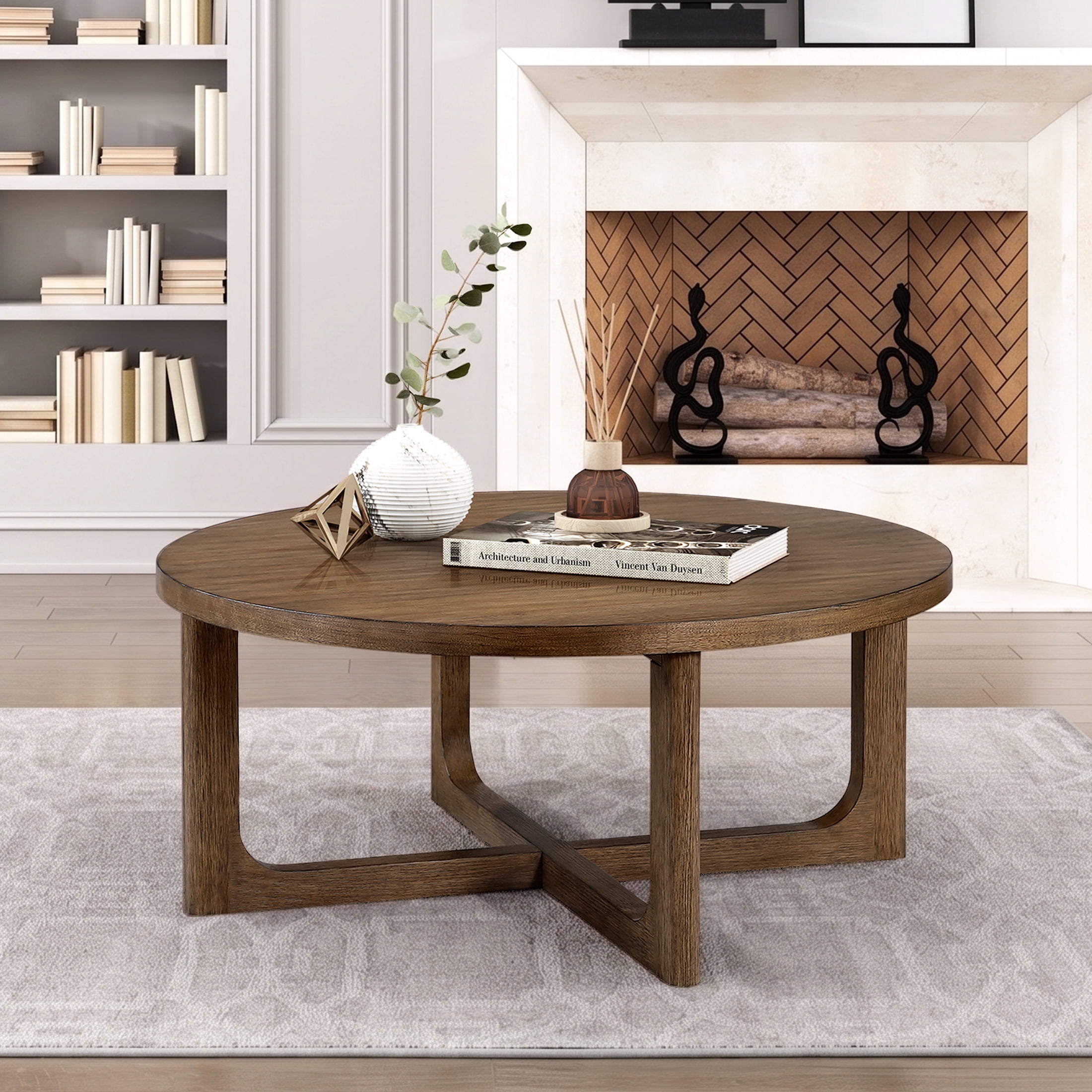OakvillePark Elion Round Wood Coffee Table, Light Brown