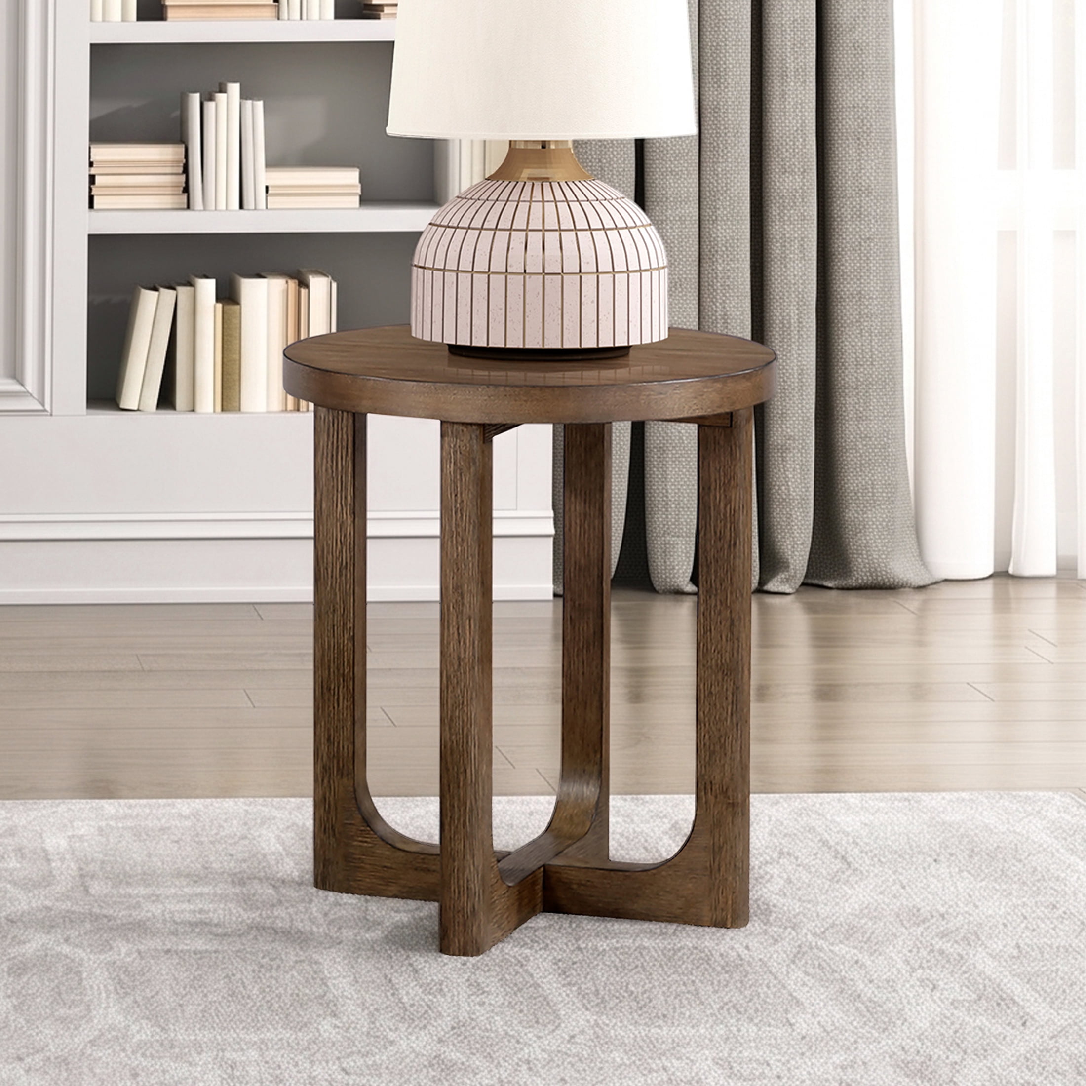 OakvillePark Elion Round Wood End Table, Light Brown