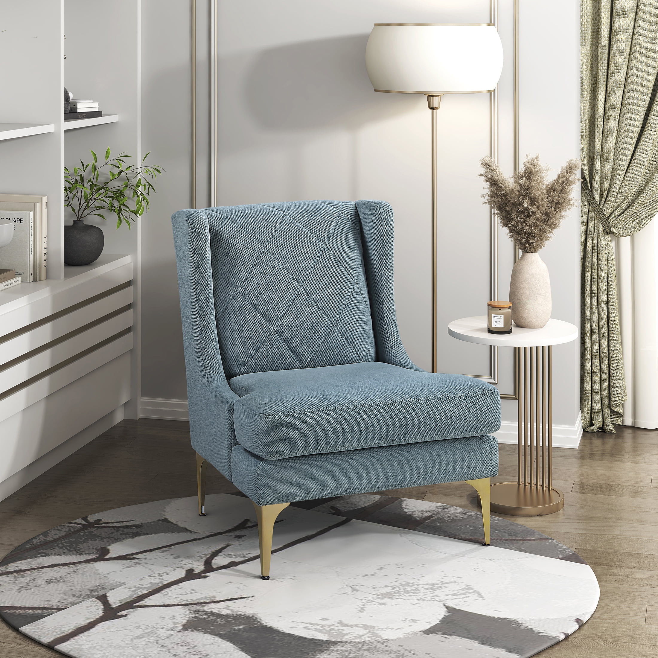 OakvillePark Emberhollow Chenille Wingback Accent Chair with Metal Legs, Blue