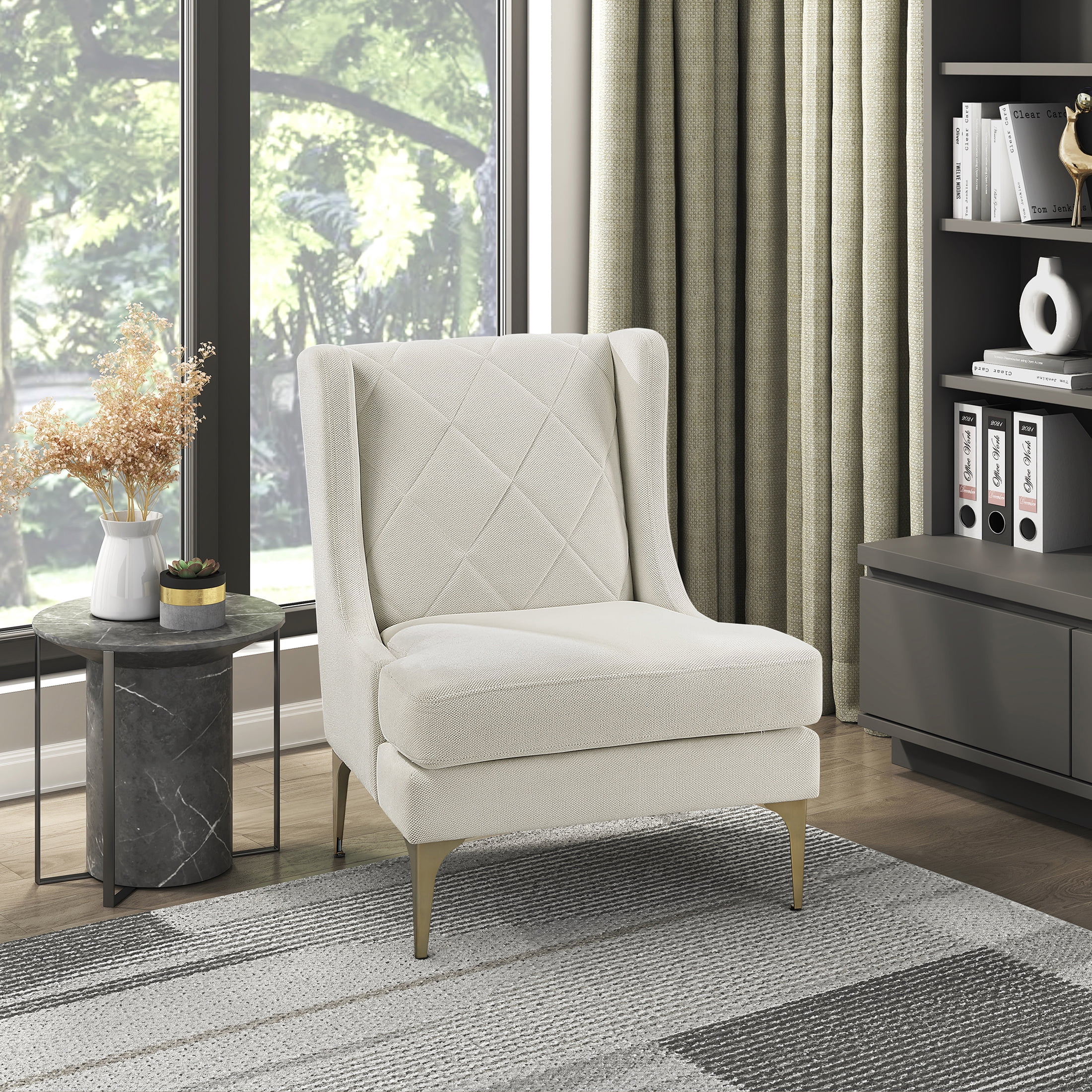 OakvillePark Emberhollow Chenille Wingback Accent Chair with Metal Legs, Taupe