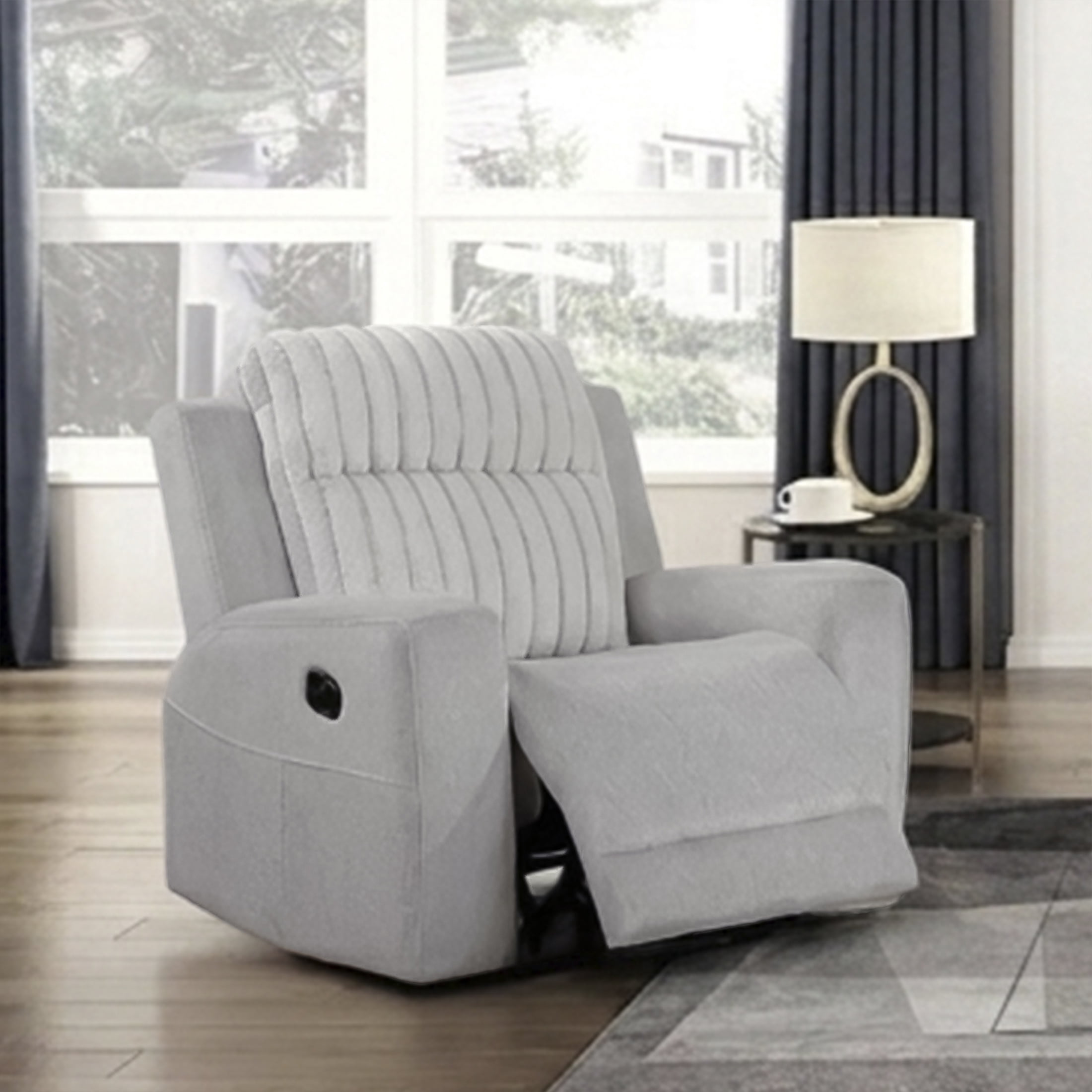 OakvillePark Emberlake Textured Microfiber and Corduroy Manual Reclining Chair, Light Gray