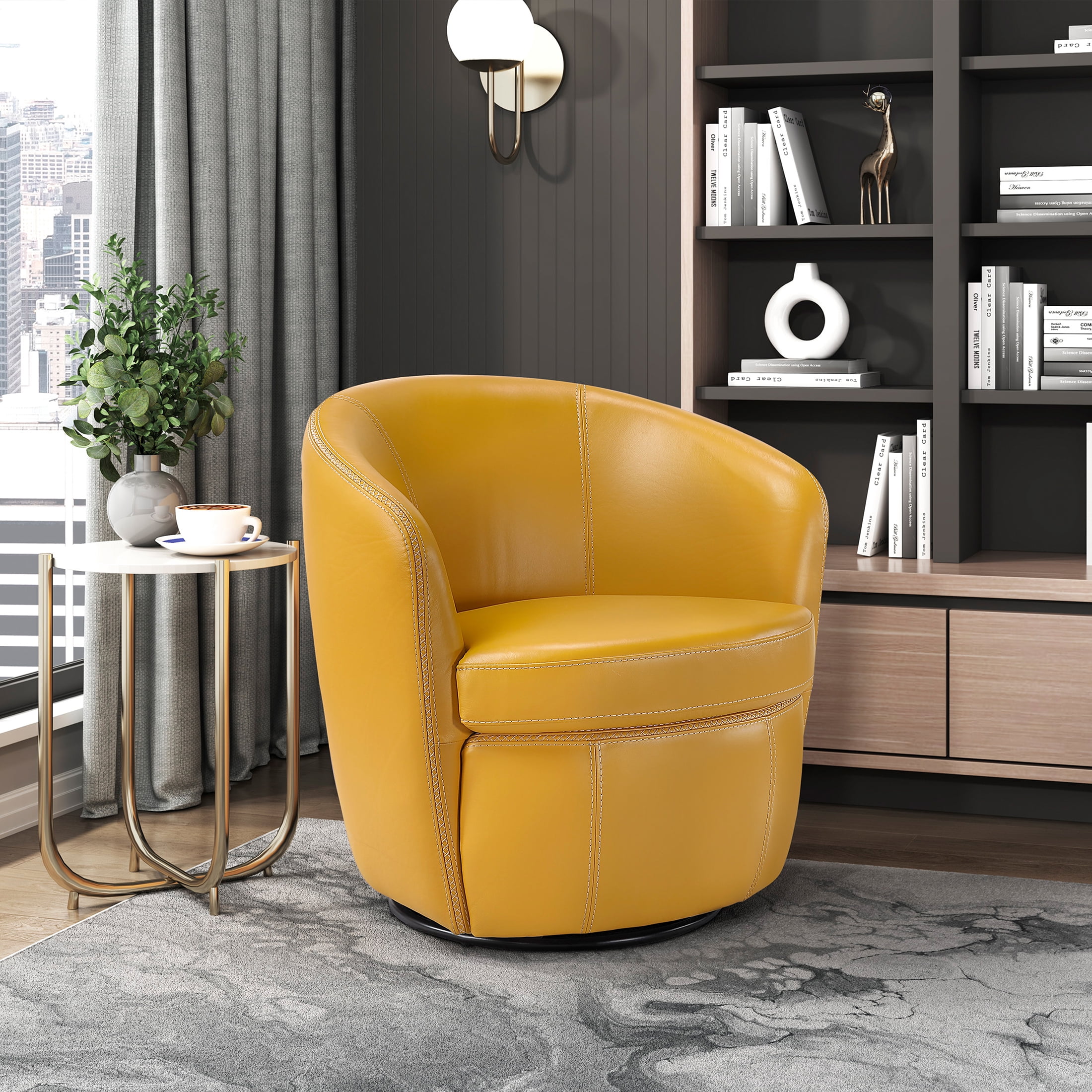 OakvillePark Evercliff Leather Swivel Chair, Yellow