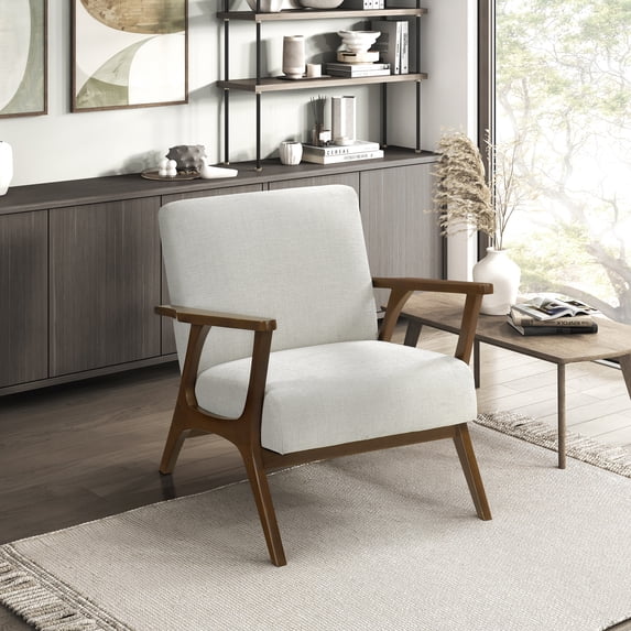 OakvillePark Everwyn Chenille Accent Chair, Beige/Chestnut Wood