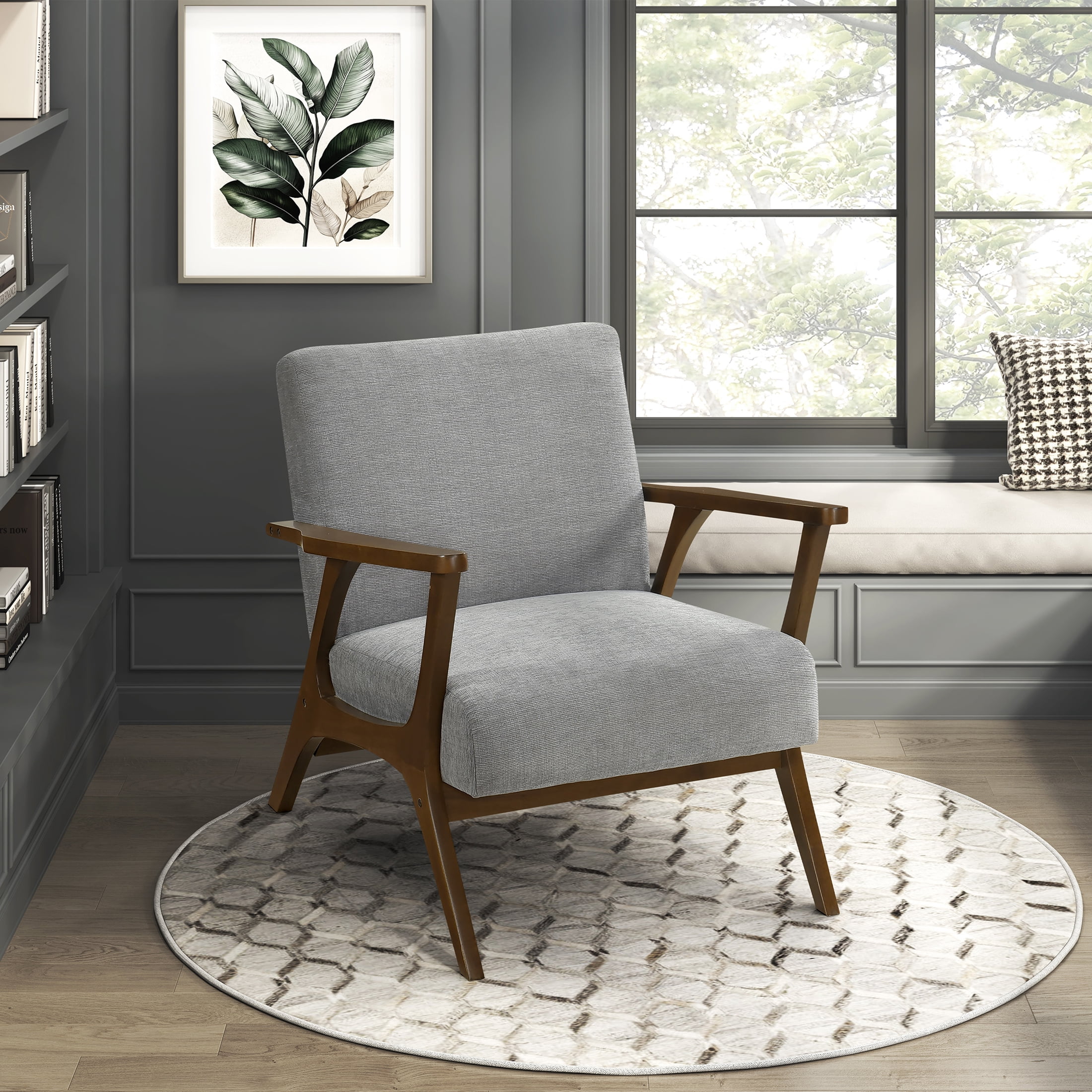 OakvillePark Everwyn Chenille Accent Chair, Gray/Chestnut Wood