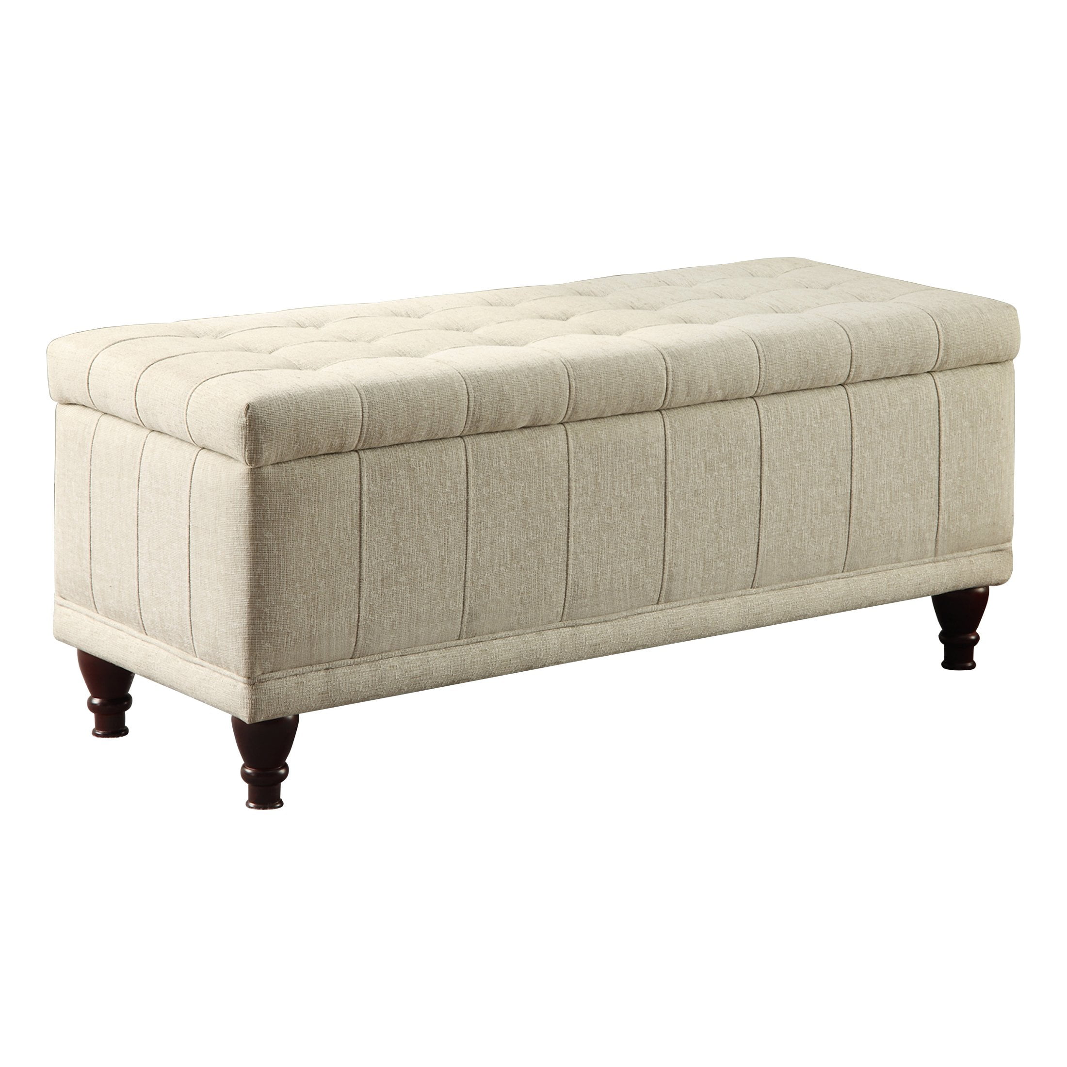Cream Linen Tufted Lift-Top Storage Bench with Espresso Legs