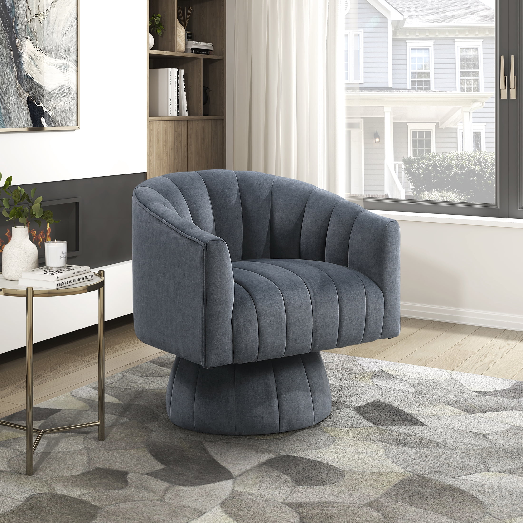 OakvillePark Fenwicke Velvet Swivel Barrel Chair, Dark Gray