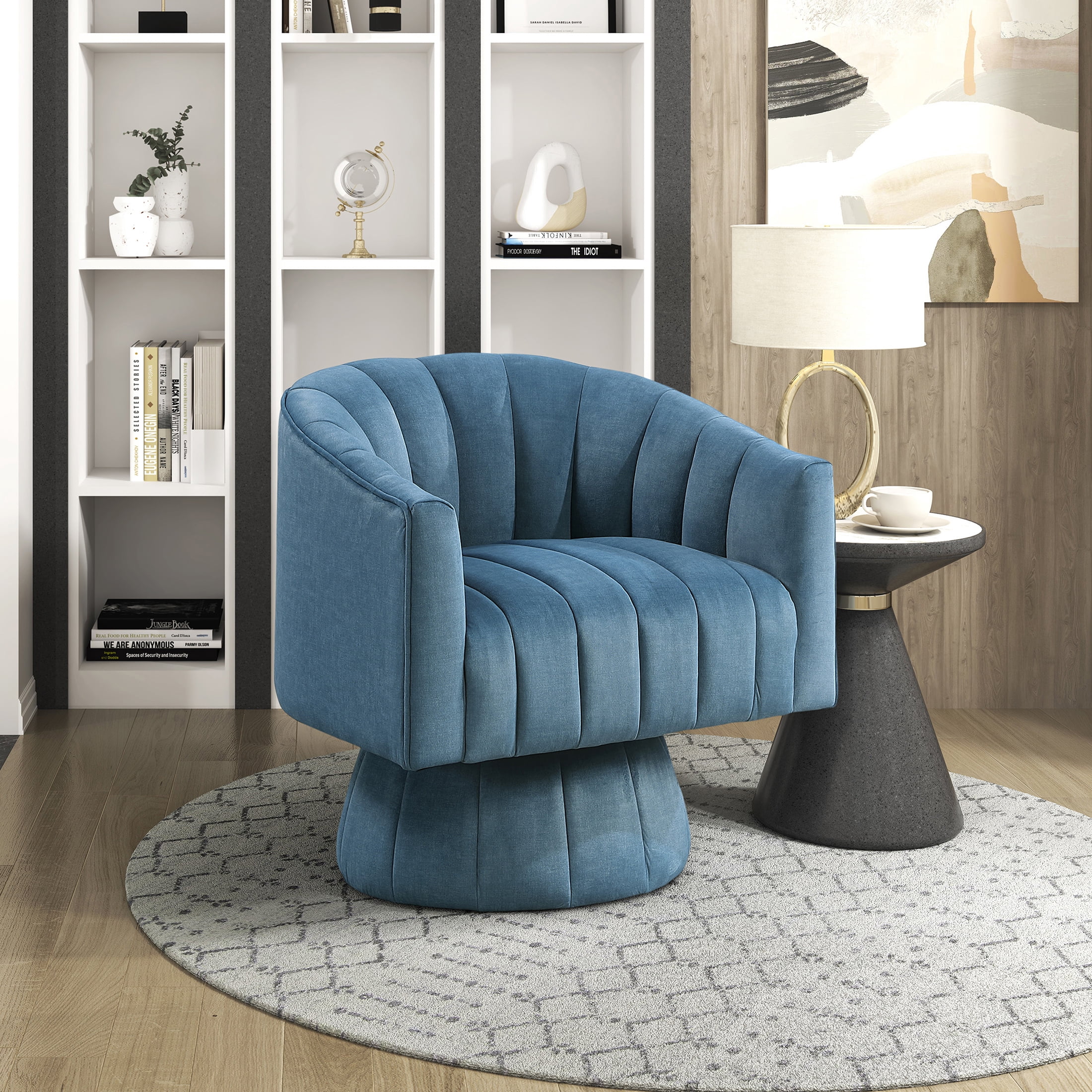 OakvillePark Fenwicke Velvet Swivel Barrel Chair, Dark Teal