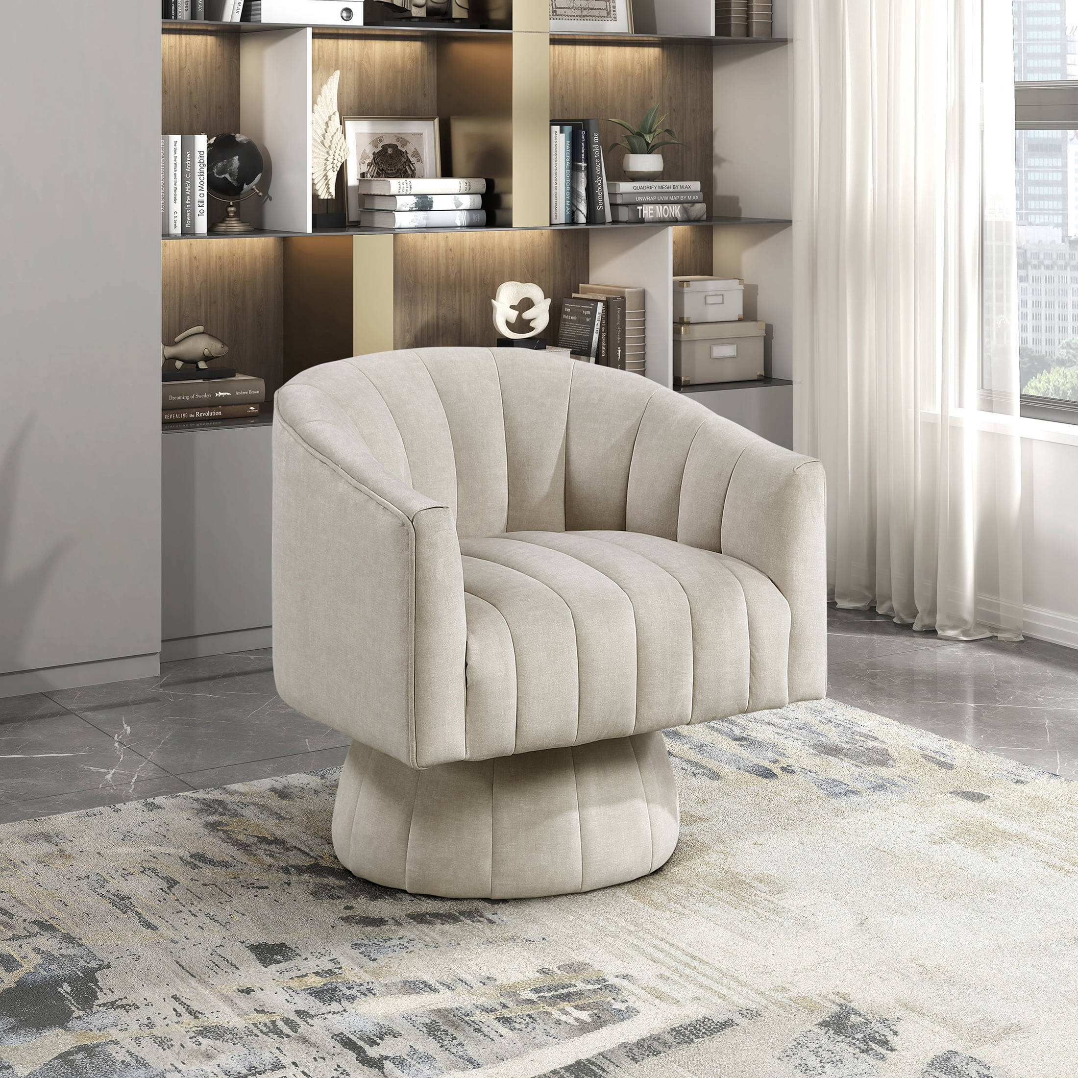 OakvillePark Fenwicke Velvet Swivel Barrel Chair, Taupe