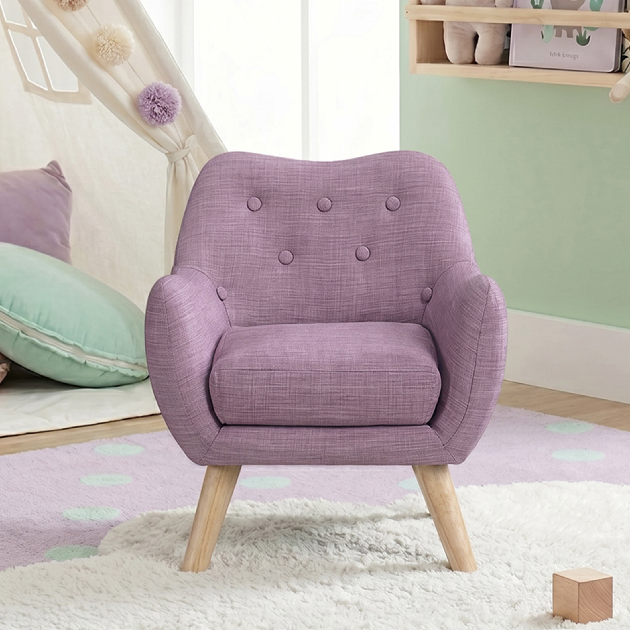 OakvillePark Fern Modern Button Tufted Textured Fabric Kid's Chair, Purple