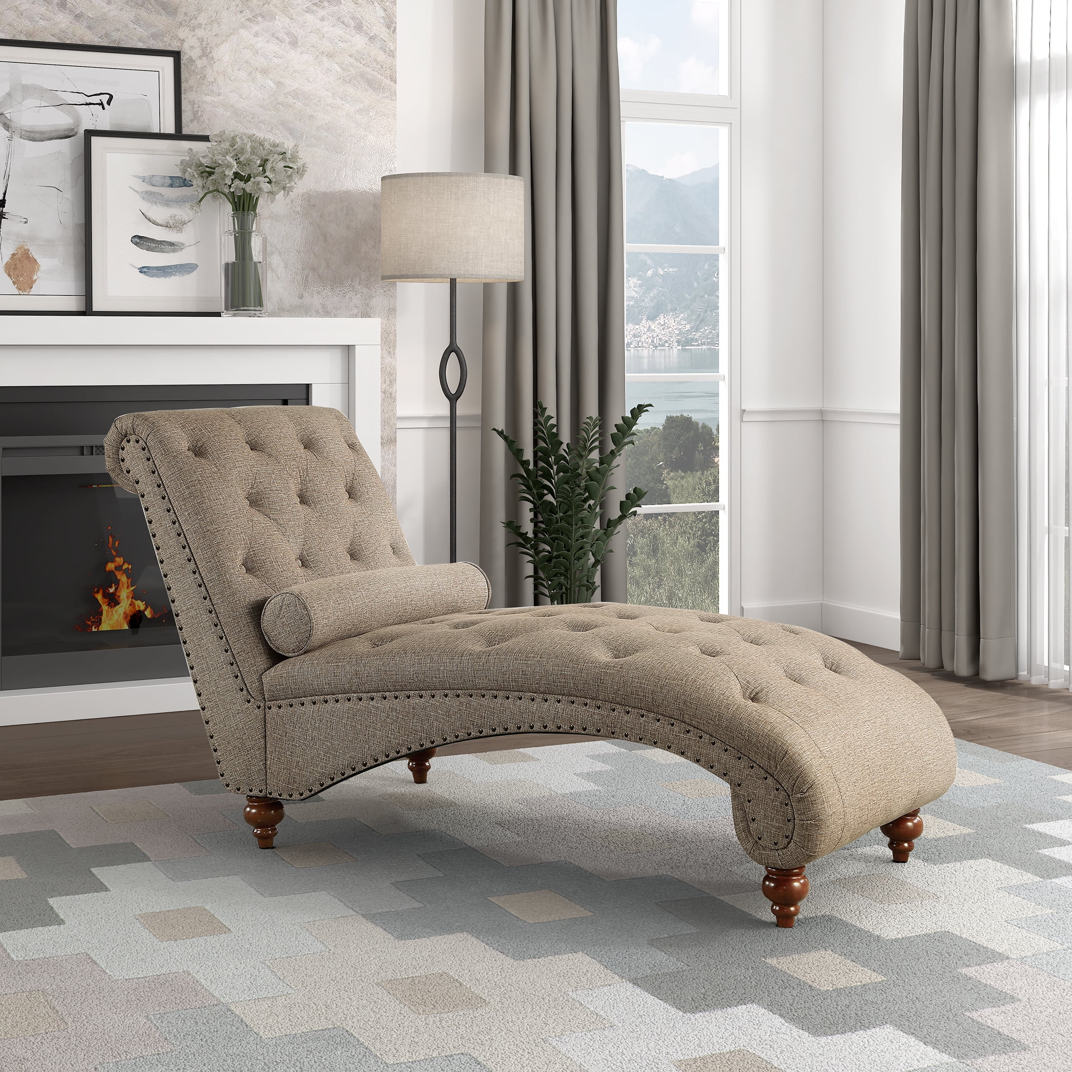 OakvillePark Gearhart Tufted Microfiber Chaise Lounge, Brown