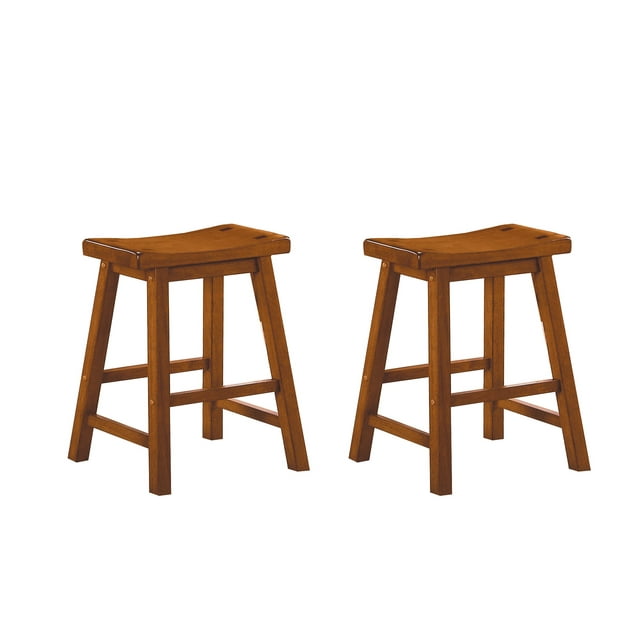 OakvillePark Gering Wood Saddle Seat Dining Height Stool (Set of 2), 18", Oak