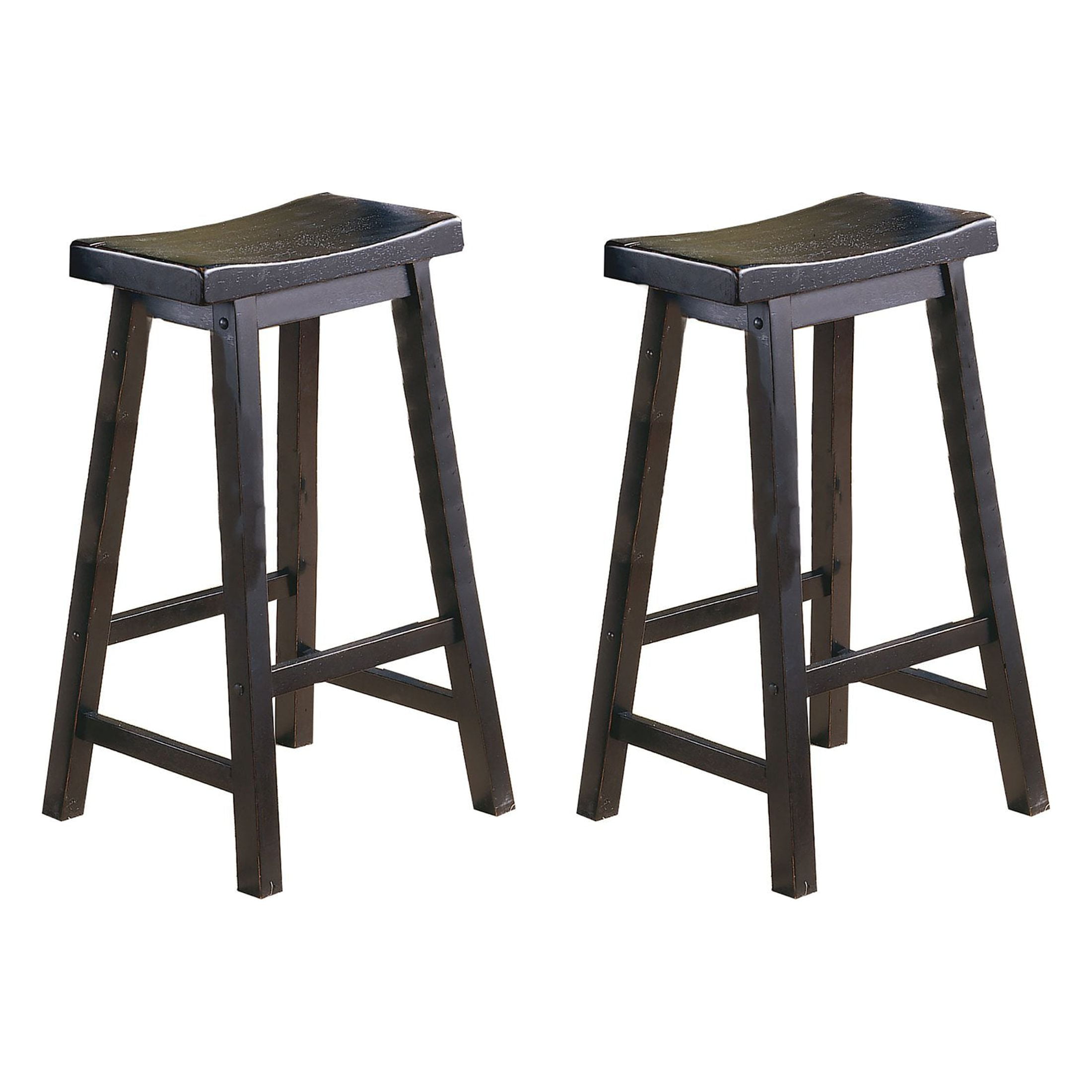 OakvillePark Gering Wood Saddle Seat Pub Height Barstool (Set of 2), 29", Black
