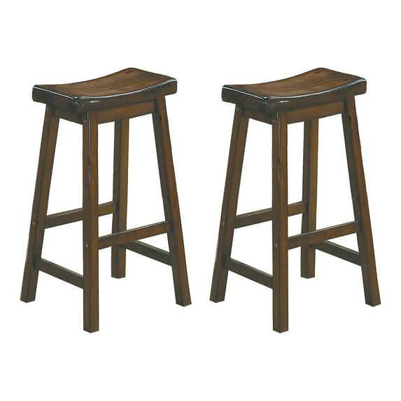 OakvillePark Gering Wood Saddle Seat Pub Height Barstool (Set of 2), 29", Cherry