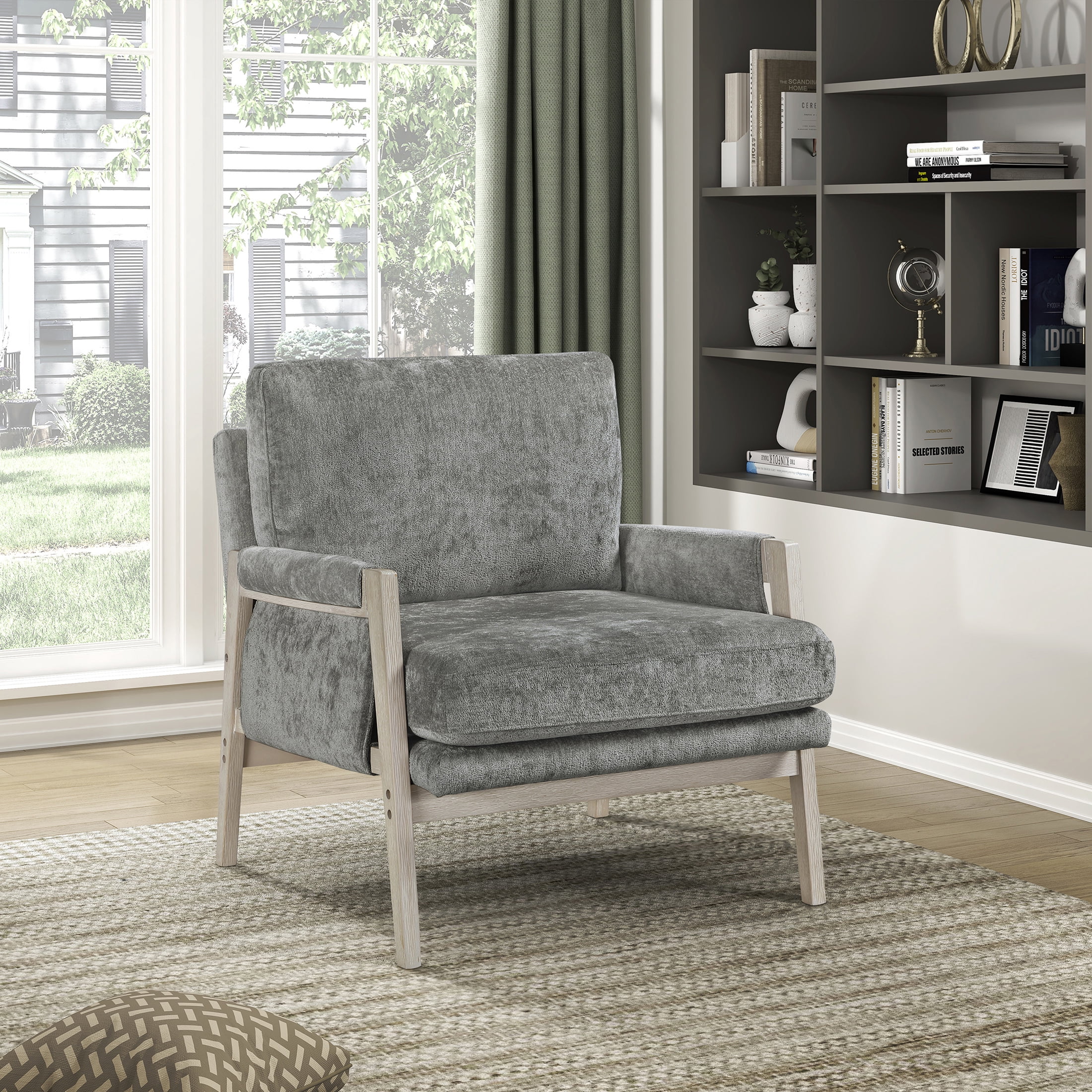 OakvillePark Glentop Wood Frame Chenille Accent Chair, Brownish Gray