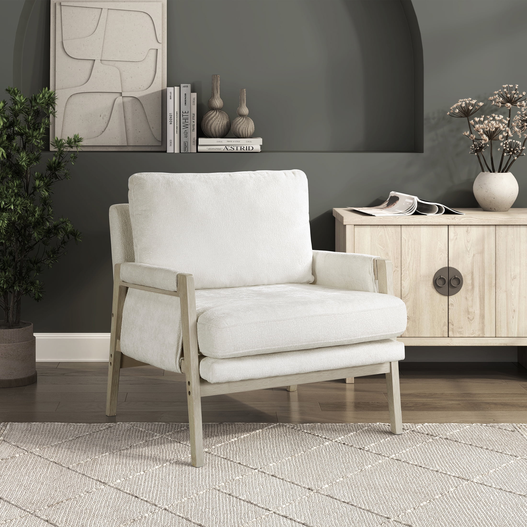 OakvillePark Glentop Wood Frame Chenille Accent Chair, Cream