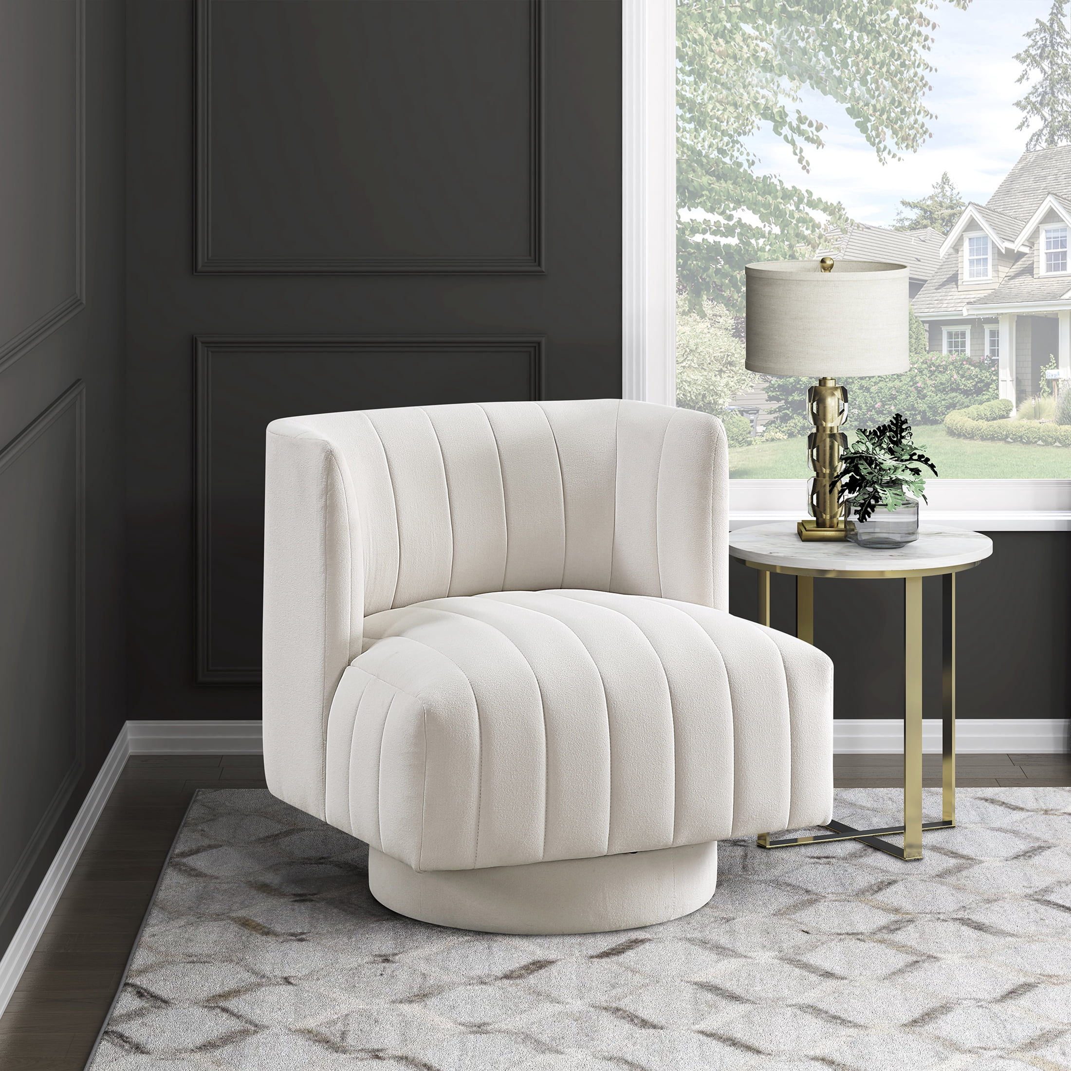 OakvillePark Glynworth Textured Fabric Chennel Tufted Swivel Chair, Beige