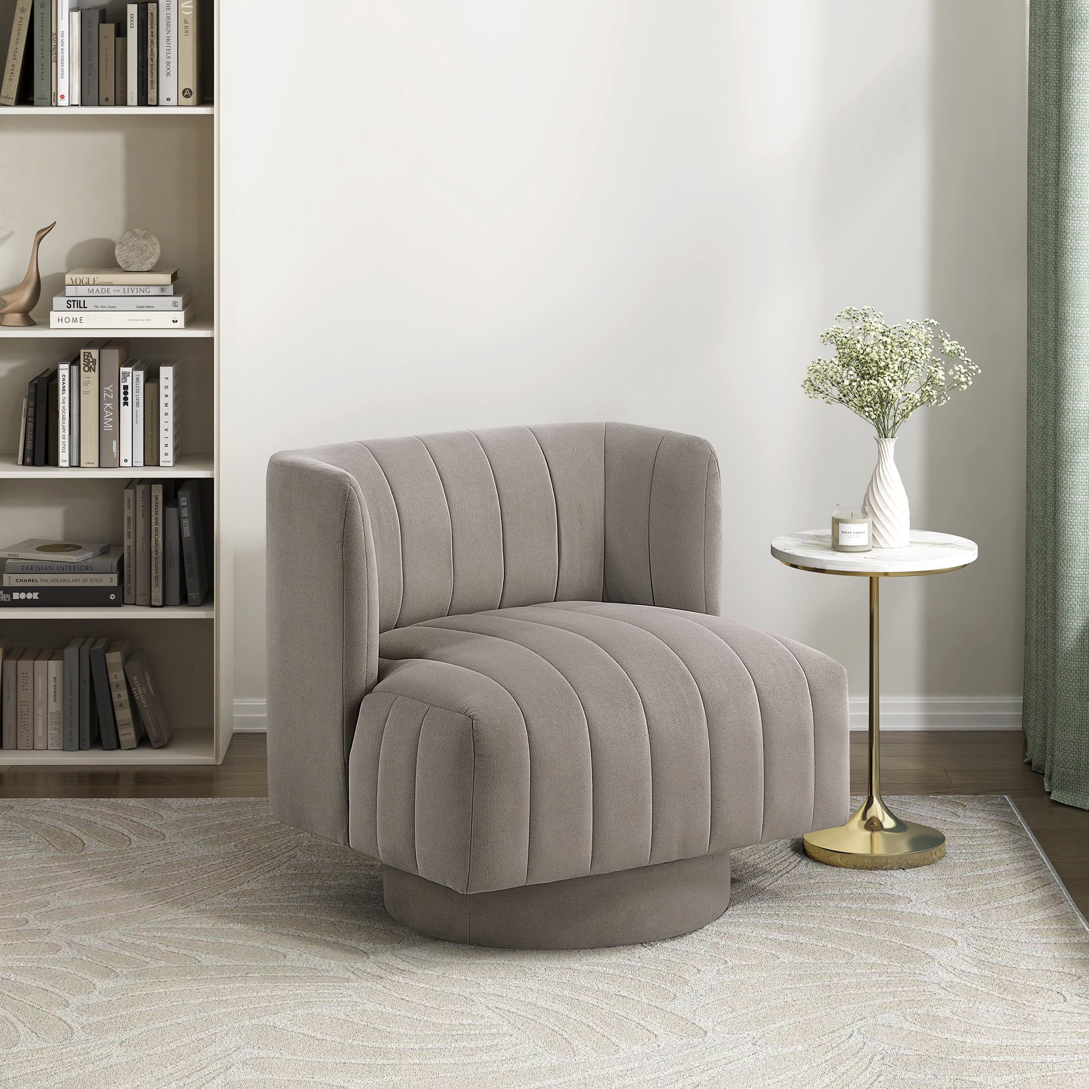 OakvillePark Glynworth Textured Fabric Chennel Tufted Swivel Chair, Taupe