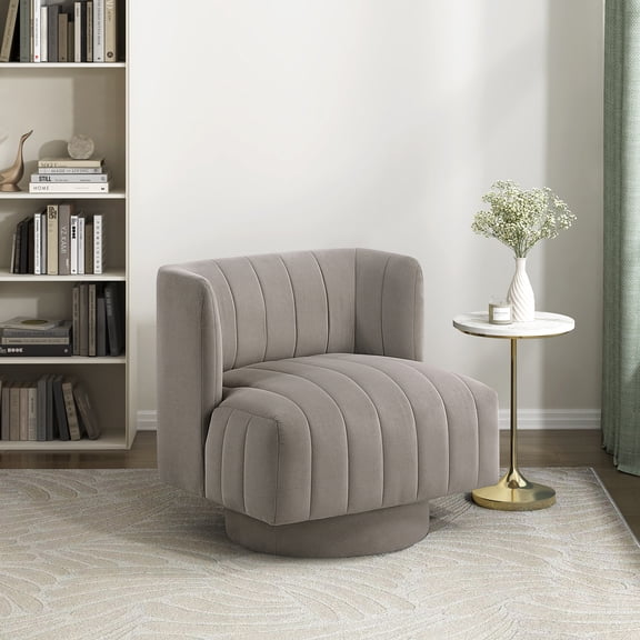 OakvillePark Glynworth Textured Fabric Chennel Tufted Swivel Chair, Taupe