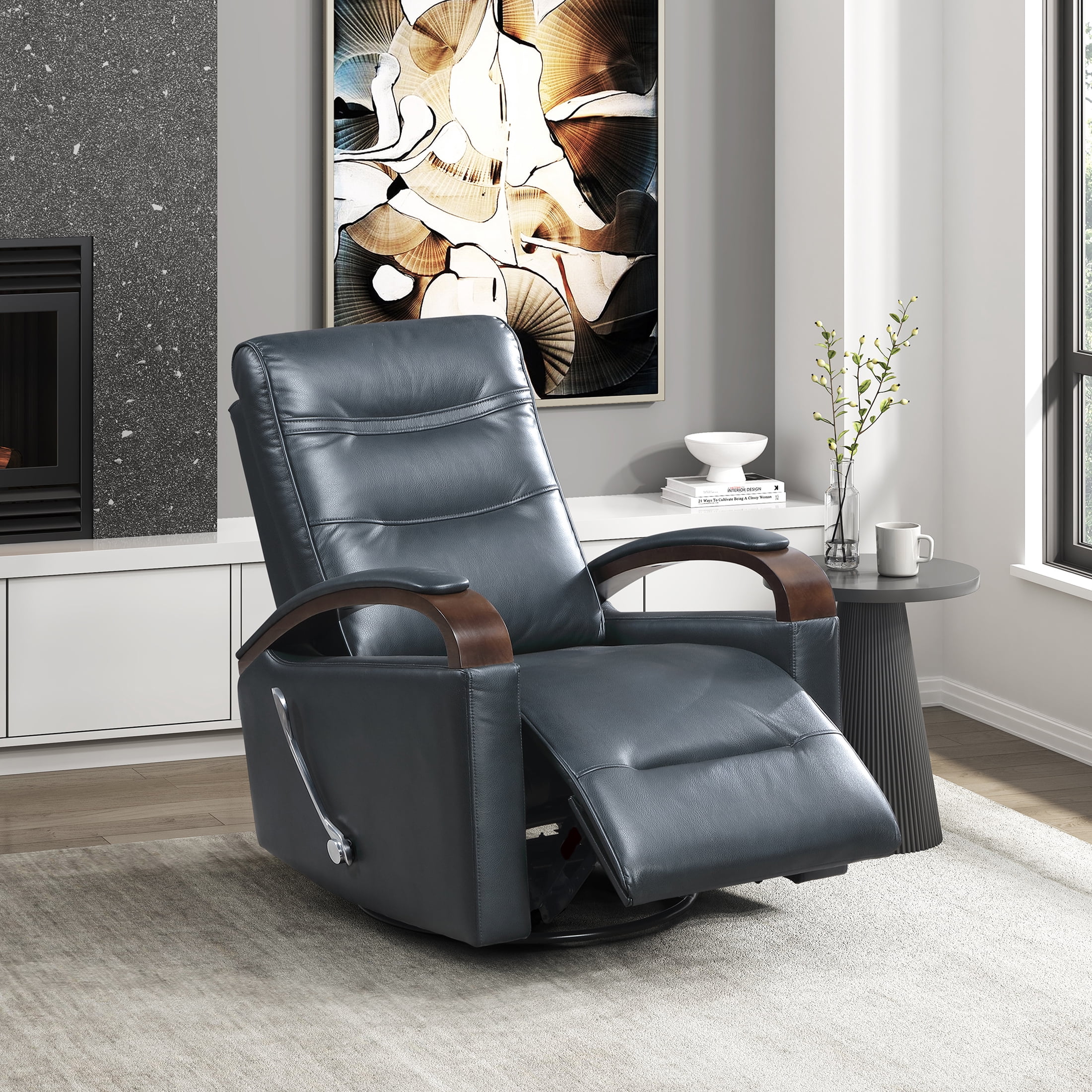 OakvillePark Goldenmere Faux Leather Swivel Glider Reclining Chair, Dark Blue