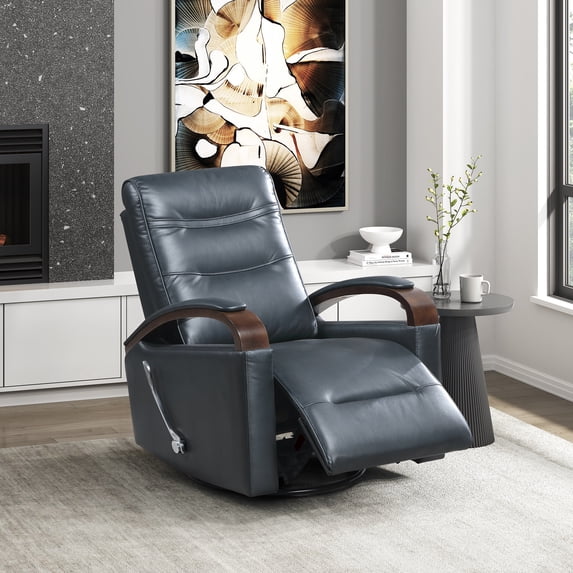 OakvillePark Goldenmere Faux Leather Swivel Glider Reclining Chair, Dark Blue
