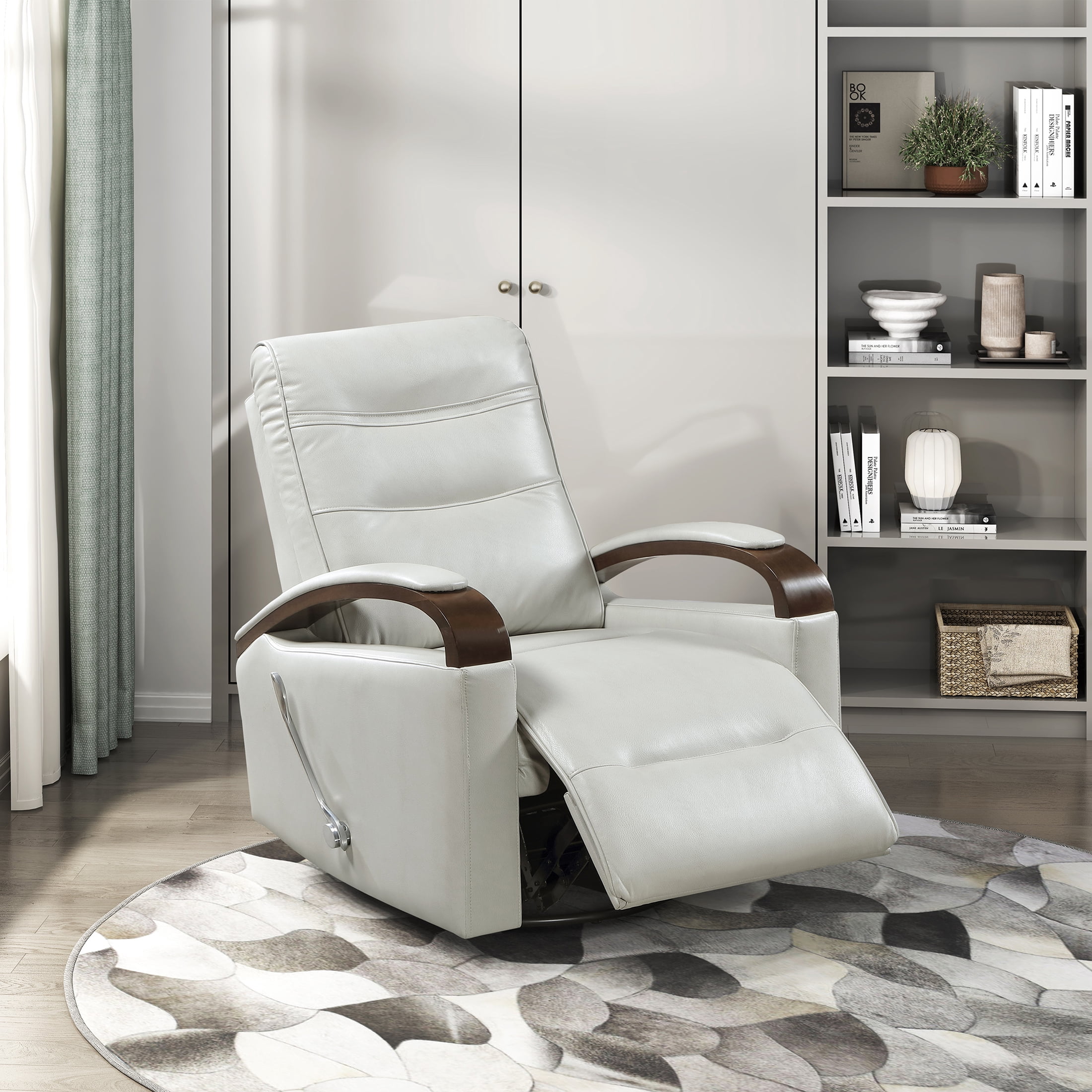 OakvillePark Goldenmere Faux Leather Swivel Glider Reclining Chair, Smoke