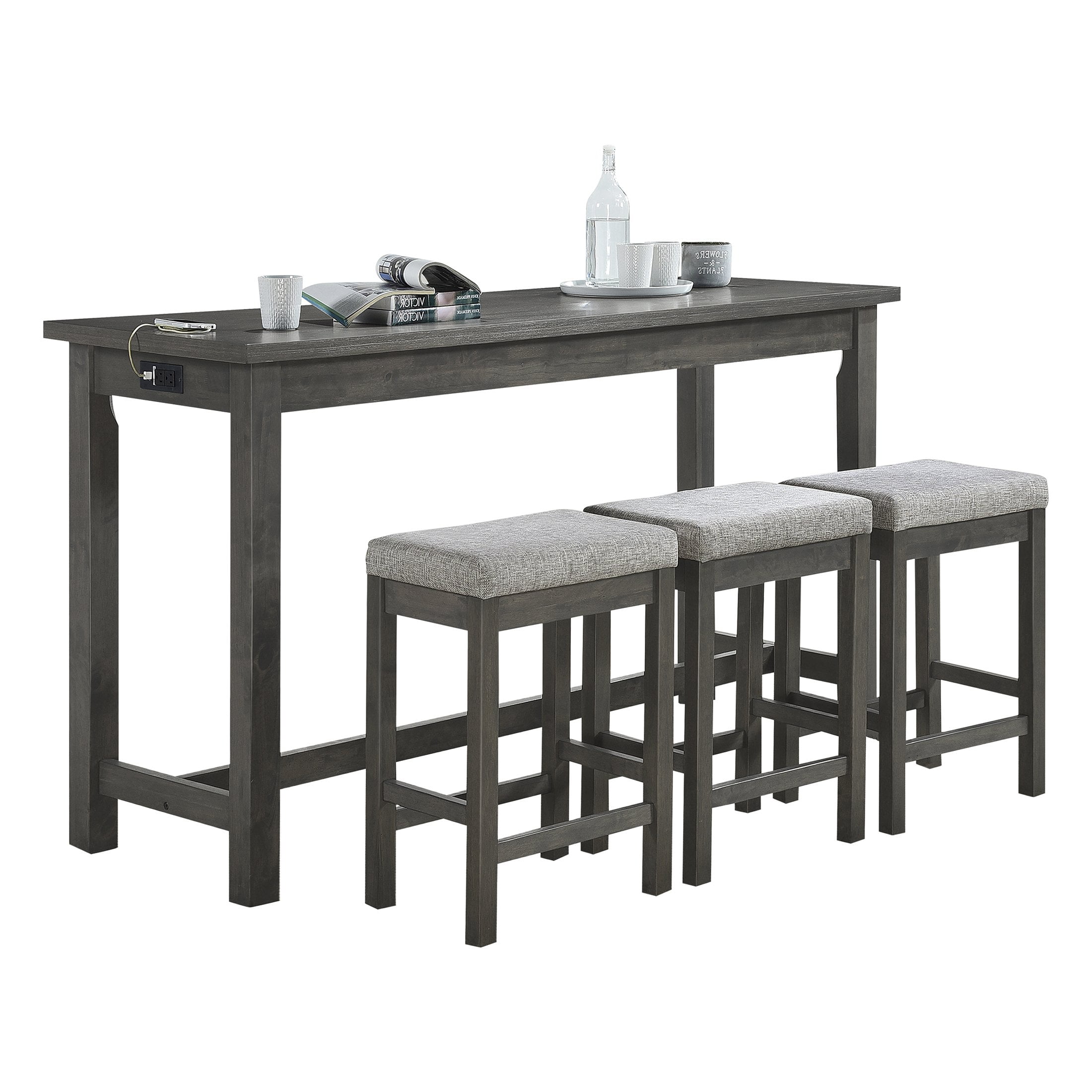 Transitional Gray Ash Veneer Counter Height Dining Set with USB Ports