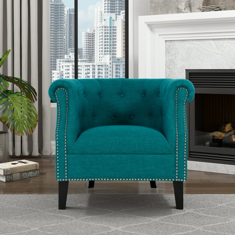 Oakvillepark Gresham Fabric Upholstered Accent Chair Teal Size One size Green