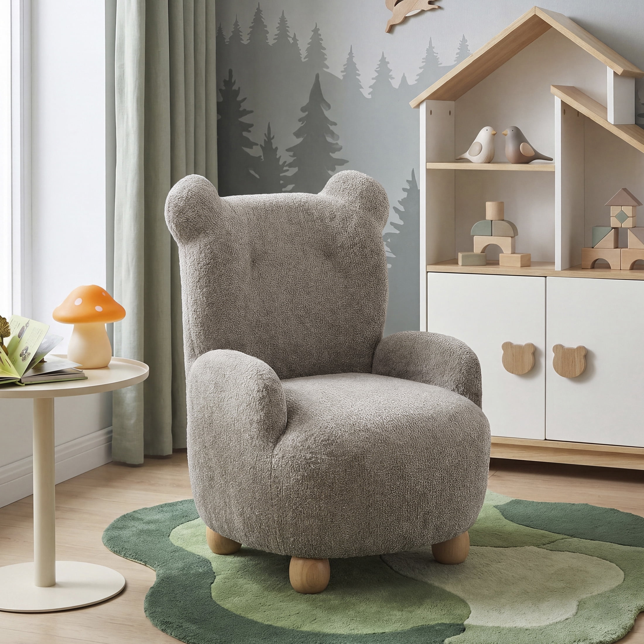 OakvillePark Grove Modern Chenille Cute Bear Shaped Kids Accent Chair, Brown