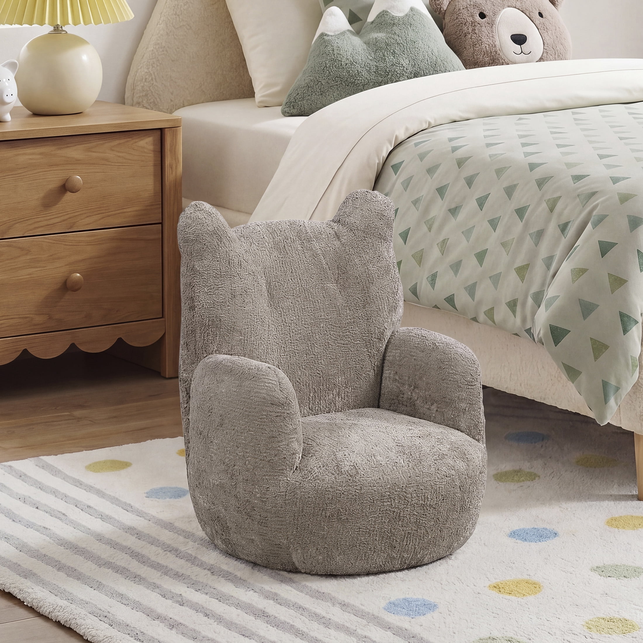 OakvillePark Grove Modern Chenille Cute Bear Shaped Mini Kids Accent Chair, Brown