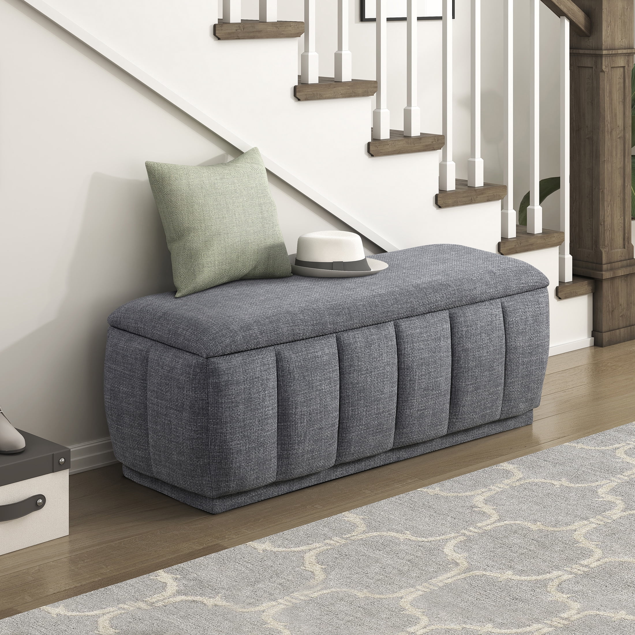 OakvillePark Halorini Textured Fabric Lift Top Storage Bench, Gray